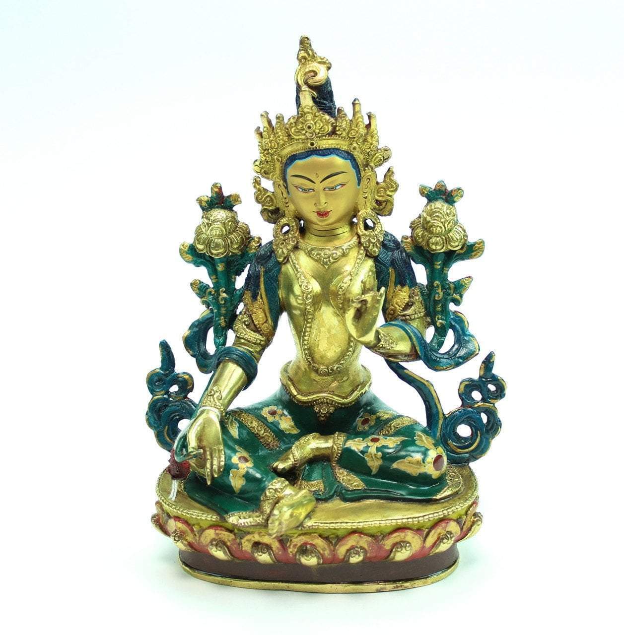 Hand Painted Unique Green Tara Statue - Buddhist Meditation & Home Decor for Spiritual Peace
