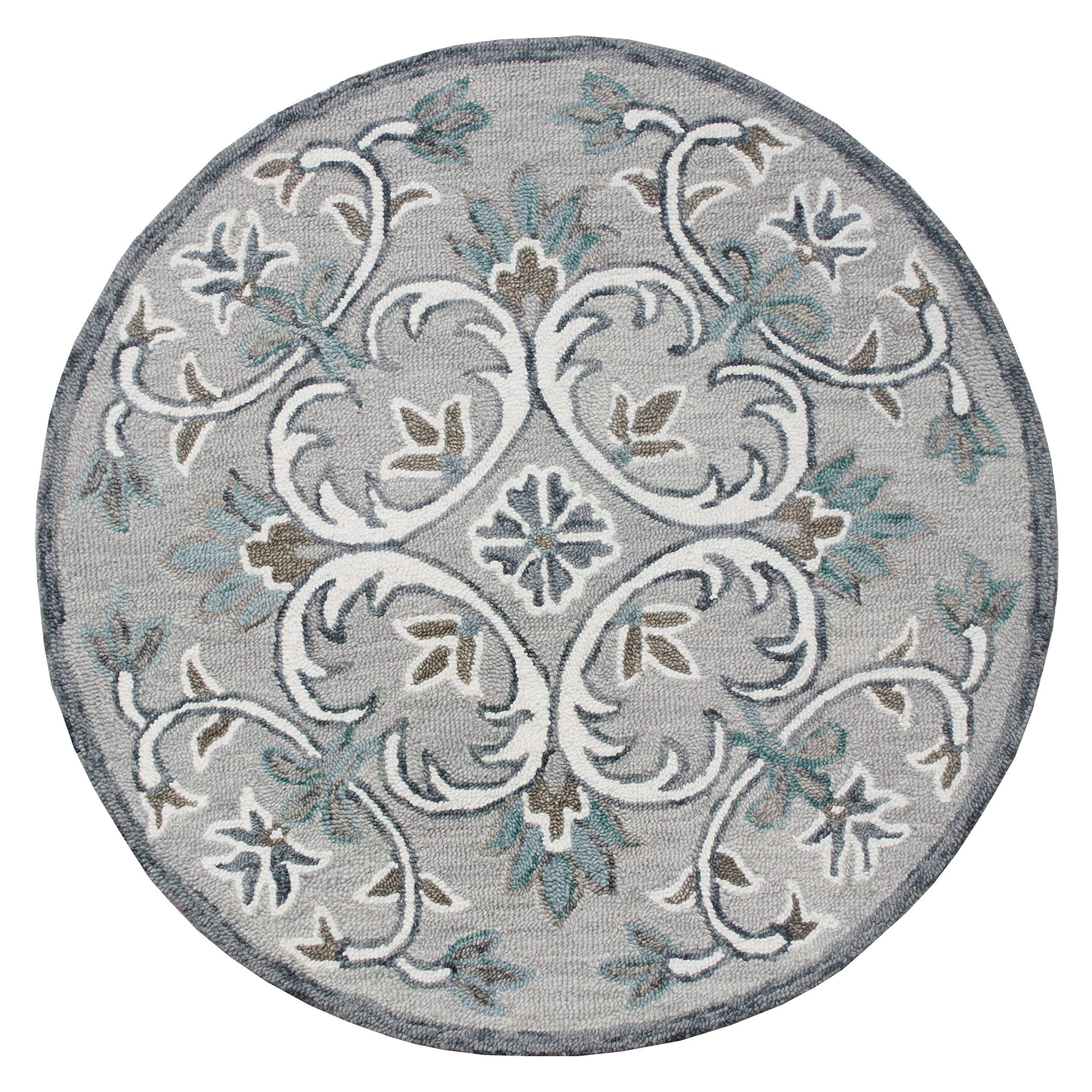 LR Home 4ft Round Natural Wool Area Rug - Hand Tufted Modern Farmhouse Boho Style Carpet for Bedroom, Living Room, Entryway & Playroom | Soft Gray/Taupe Home Decor Rug | Perfect for Cozy Spaces, Nursery, Office & Dorm