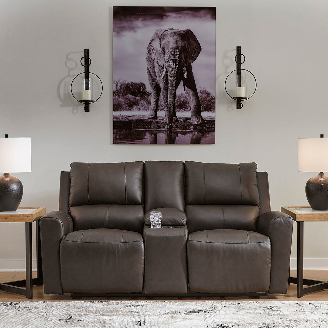 Boxmere Power Reclining Loveseat with Console - Modern Electric Recliner Sofa for Living Room, Home Theater & Small Spaces - Comfortable PU Leather Sectional Couch with Cup Holders & USB Charging Ports
