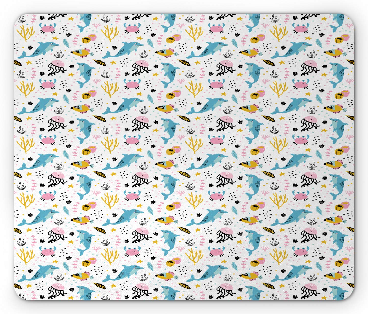 Ambesonne Nautical Mouse Pad - Colorful Marine Themed Cartoon with Happy Underwater Animals & Corals - Non-Slip Rubber Mousepad for Office & Gaming (Standard Size, Multicolor) - Perfect for Computer Workstations, Home Offices & Gaming Setups