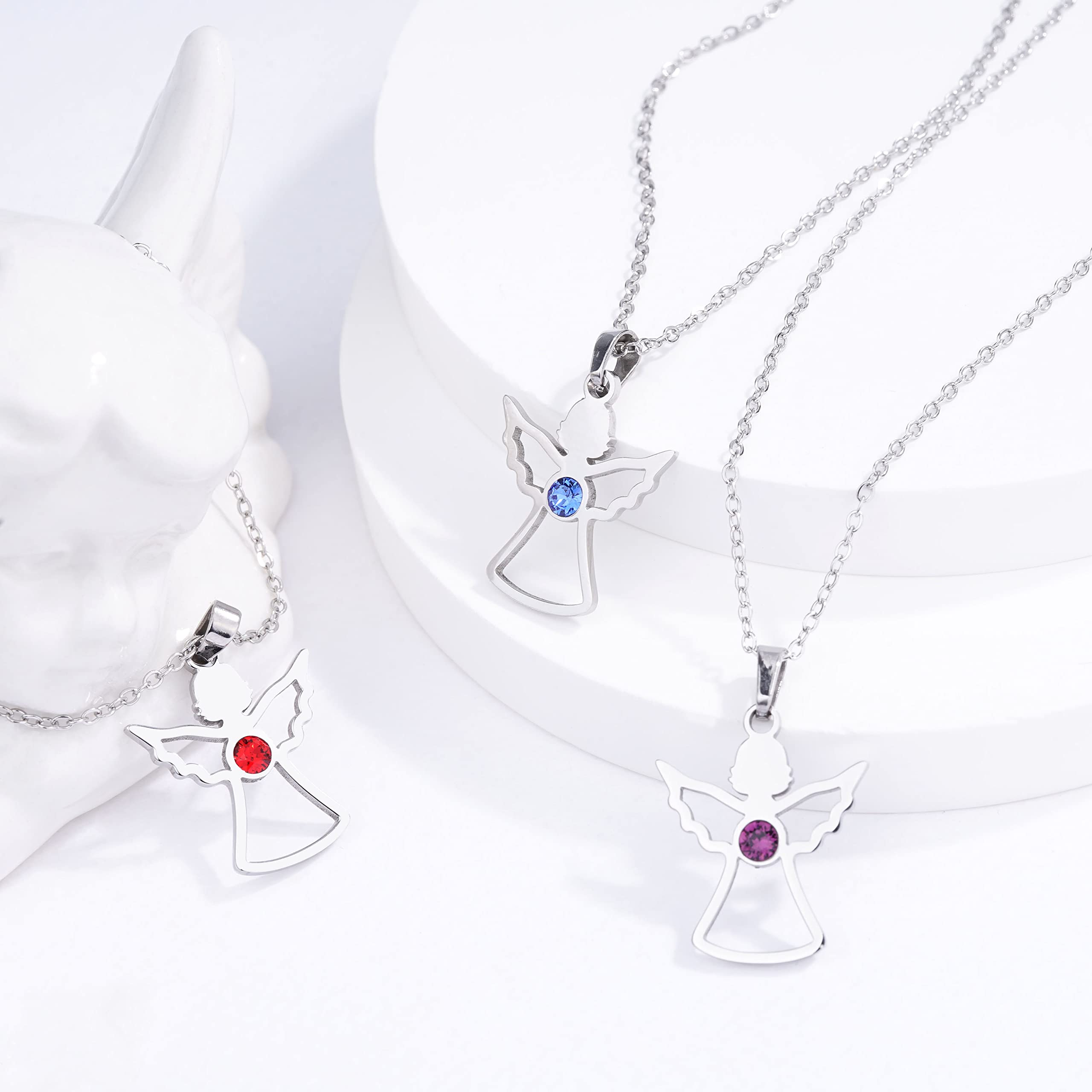 Angel Necklace with Birthstone for Women - Stainless Steel Guardian Wing Pendant Jewelry for Girls - Birthday, Christmas & Graduation Gift - Perfect for Everyday Wear, Special Occasions & Spiritual Protection