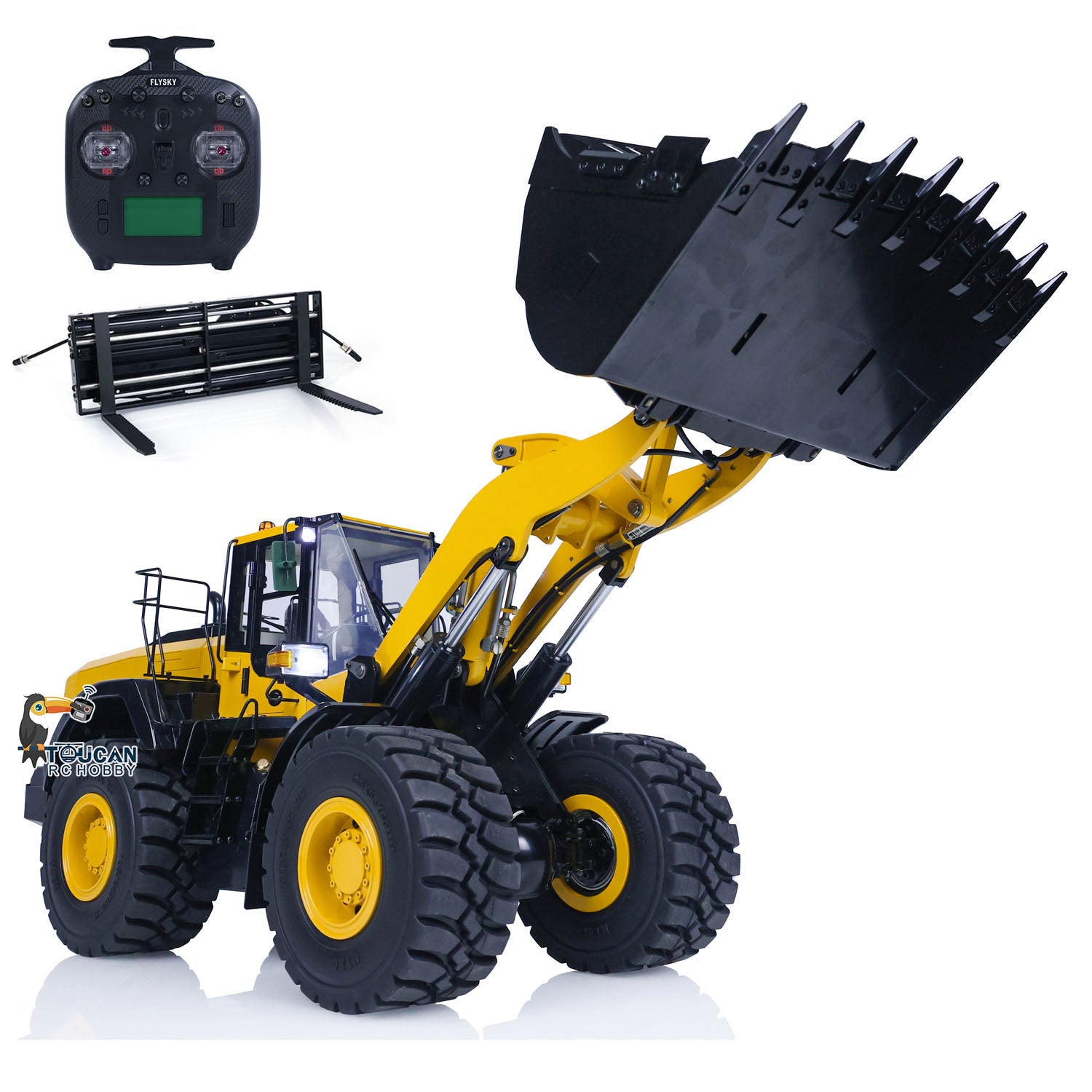 1/14 Scale RC Metal Hydraulic Loader WA480 - Remote Control Construction Toy with Quick Coupler, Fork Bucket, Lights & Sound - ST8 Radio System - Perfect for Construction Enthusiasts and Kids Outdoor Play