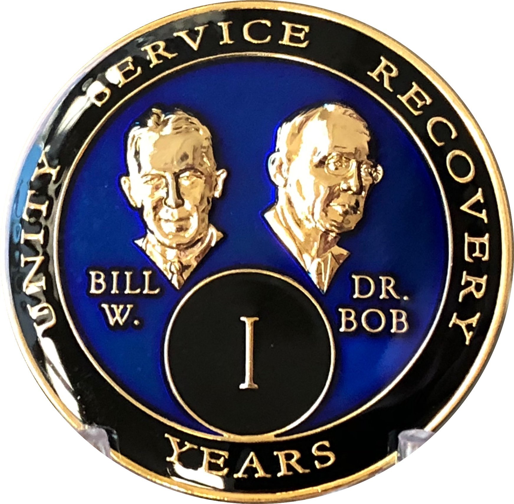 1 Year Founders Blue Tri-Plate AA Medallion Bill & Bob Chip - Perfect for AA Anniversary Gifts, Recovery Milestones & Sober Living Decor