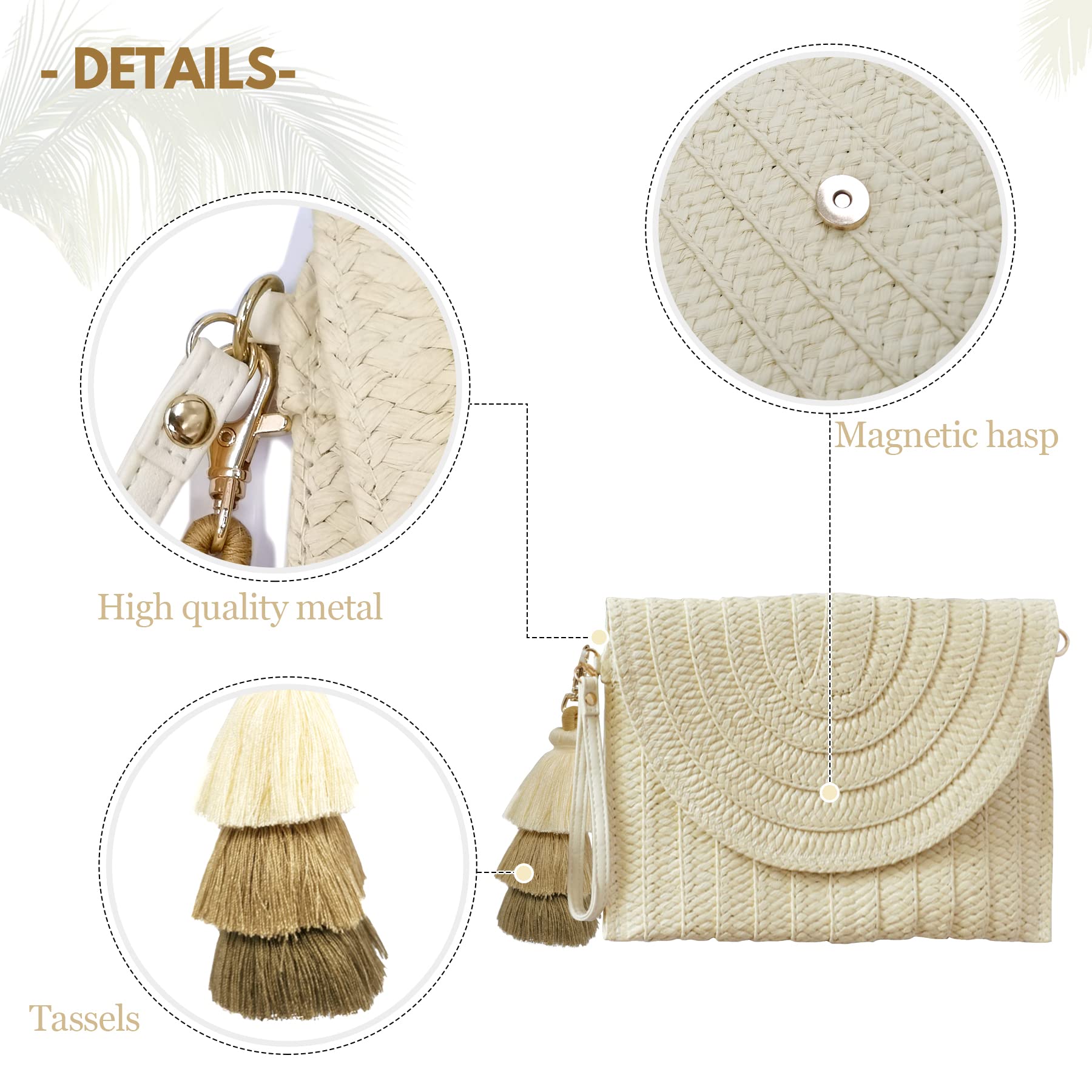Aovtero Women's Straw Clutch Purse - Crossbody Bag for Summer, Beach, and Travel - Boho Shoulder Bag with Envelope Wallet Design - Perfect for Vacations, Weddings, and Outdoor Events