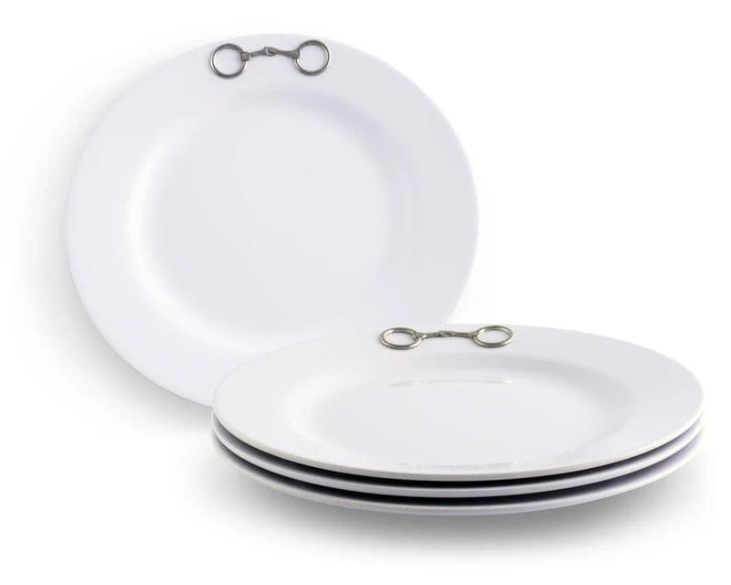 Premium White Melamine Dinner Plates Set of 10 with Snaffle Bit Design - Perfect for Western Themed Parties, Ranch Weddings & Cowboy Style Dining