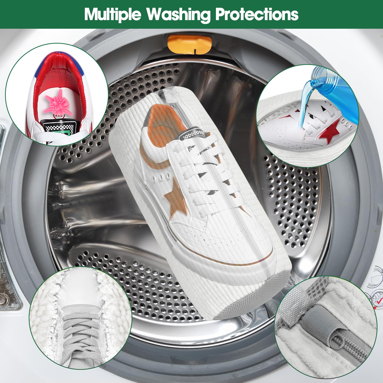Sneaker Cleaning Bag with 10 Wash Balls - Shoe Washing Machine Protector for Gym Shoes, Flats & Sneakers - Large Zippered Laundry Bag for Men, Women & Kids - Perfect for Travel, Sports & Daily Shoe Care
