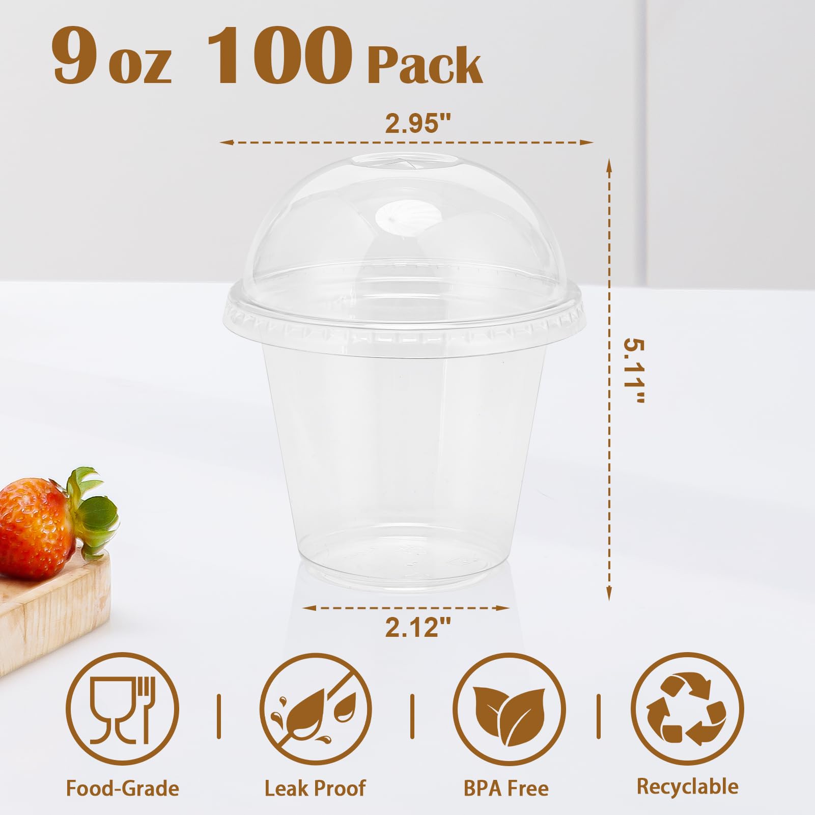 100 Pack 9 oz Clear Plastic Cups with Dome Lids - Disposable & Reusable Dessert Cups for Ice Cream, Cake, Snacks, Fruit, Cold Drinks - Perfect for Parties, Catering, Restaurants & Home Use