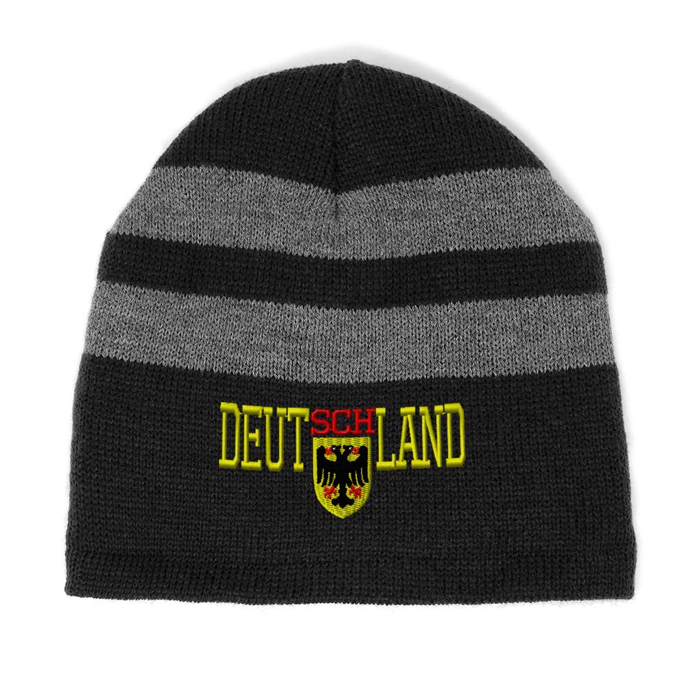 German Eagle Deutschland C Embroidered Striped Beanie for Men & Women - One Size Fits All - Perfect for Winter Sports, Outdoor Activities & Casual Fashion