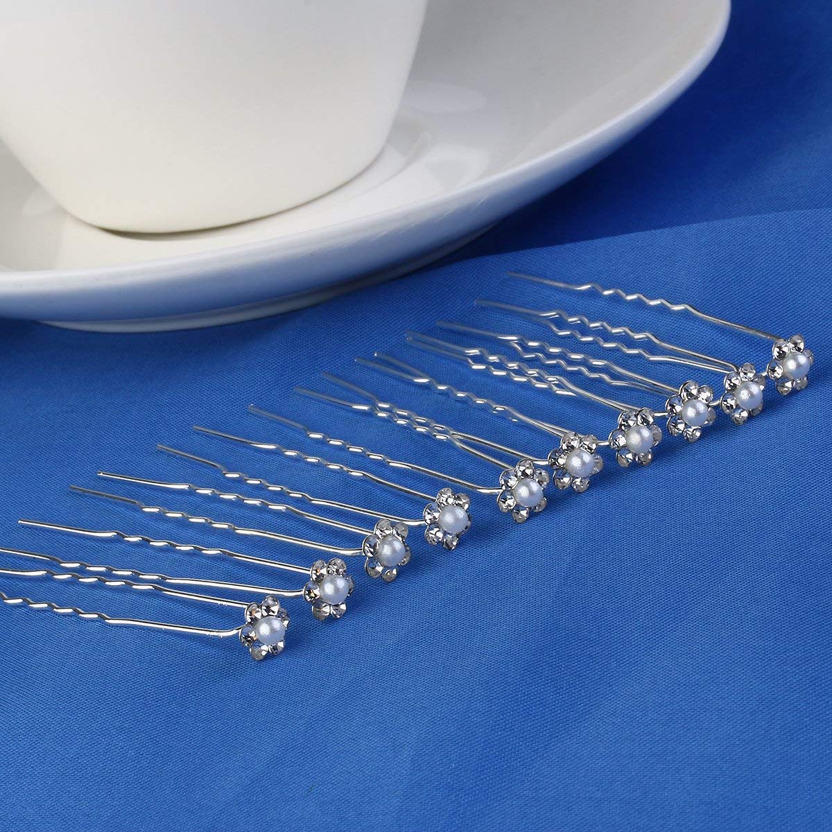24 Pcs Flower Pearl Crystal Hair Pins for Women - Silver Bridal Hair Clips, Wedding Hair Jewelry Accessories - Perfect for Bridal Parties, Prom, and Special Occasions