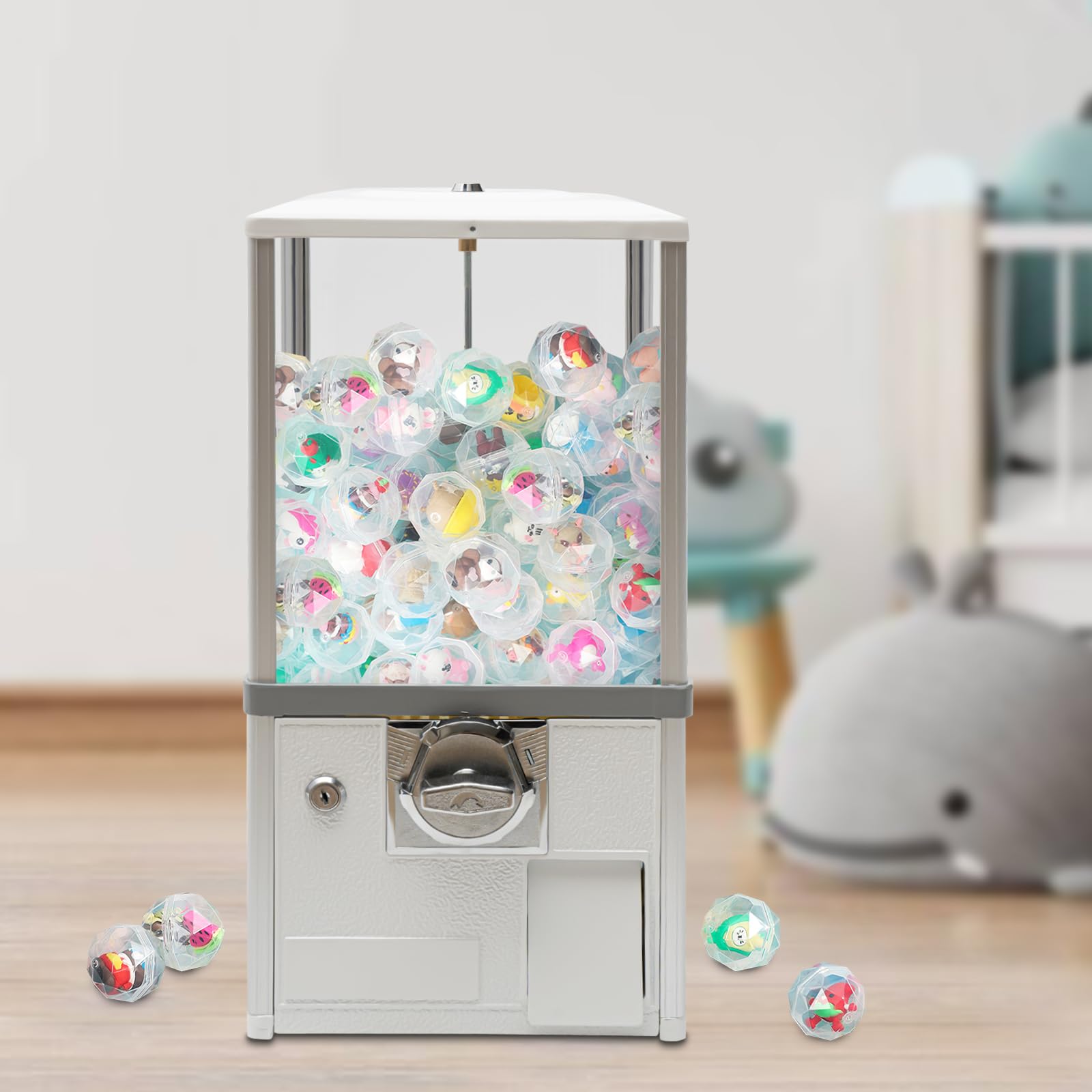 25 Cent Commercial Gumball Machine - Candy & Toy Vending Dispenser for Arcades, Retail Stores (11.42x10.24x20.87 Inch, White) - Perfect for Game Rooms, Birthday Parties & Prize Redemption