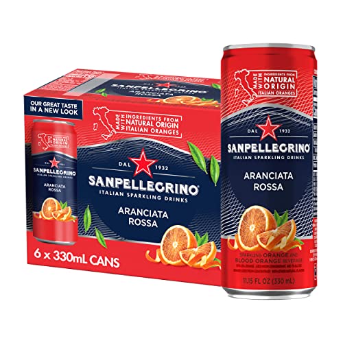 Sanpellegrino Aranciata Rossa Blood Orange Sparkling Fruit Beverage - 6 Pack (11.15 Fl Oz Cans) | Refreshing Italian Soda for Parties, Picnics & Summer Refreshment