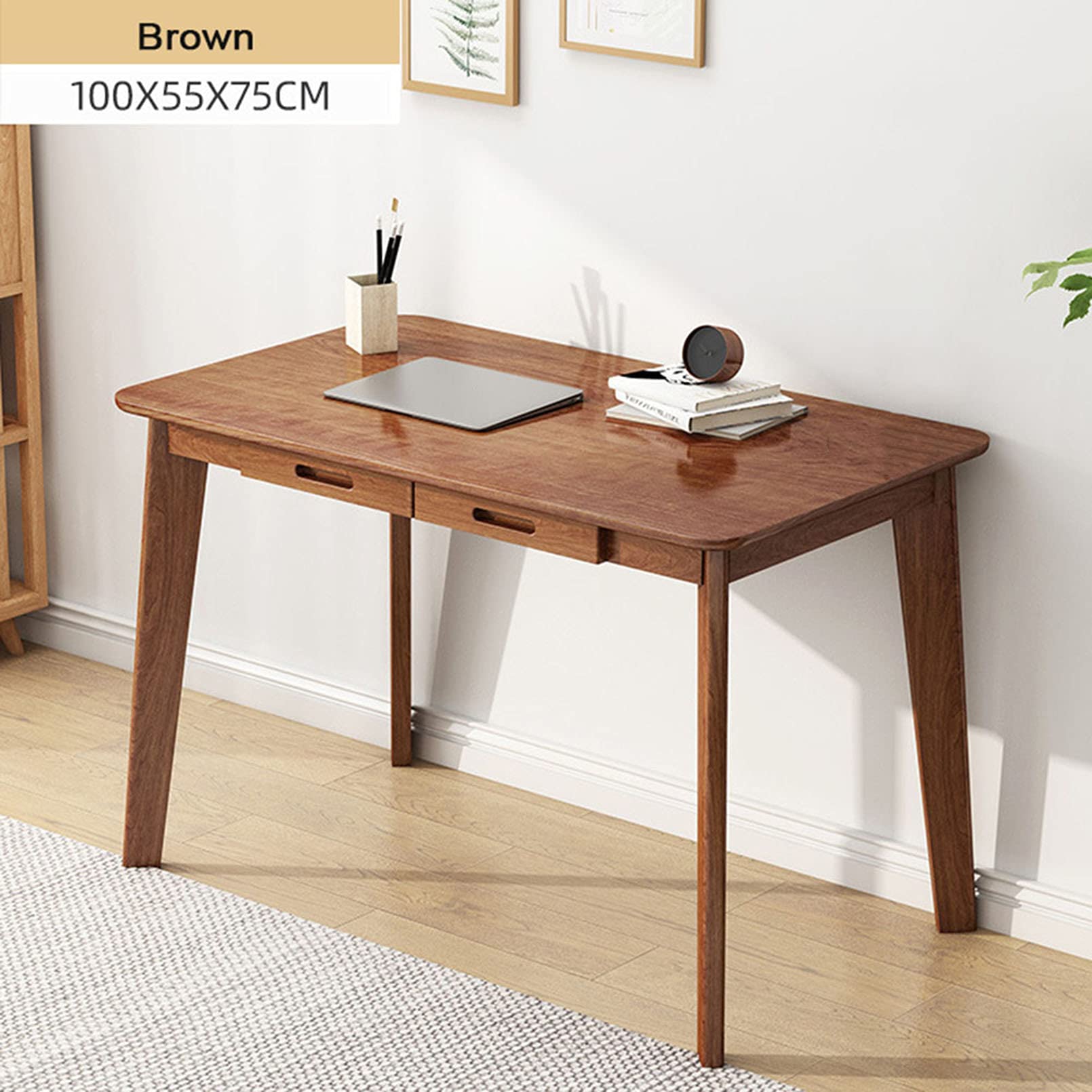 Wooden Home Office Desk with Drawer Hutch - Study Writing Computer Workstation for Bedroom, Student & Remote Work | Compact Space-Saving Design for Small Rooms & Apartments