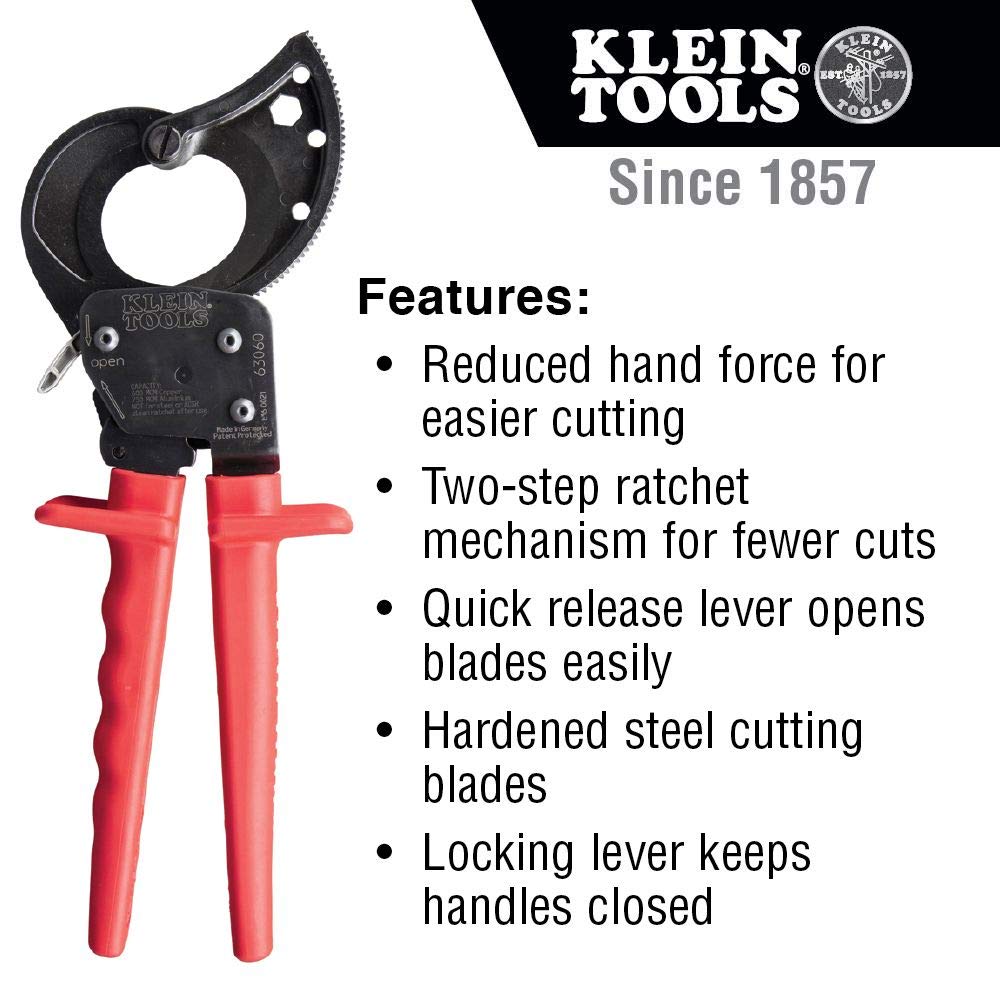 Klein Tools Professional Cable Cutter Set - Heavy Duty Copper, Aluminum & Communication Wire Cutters - Ideal for Electrical Work, Network Installation & DIY Projects