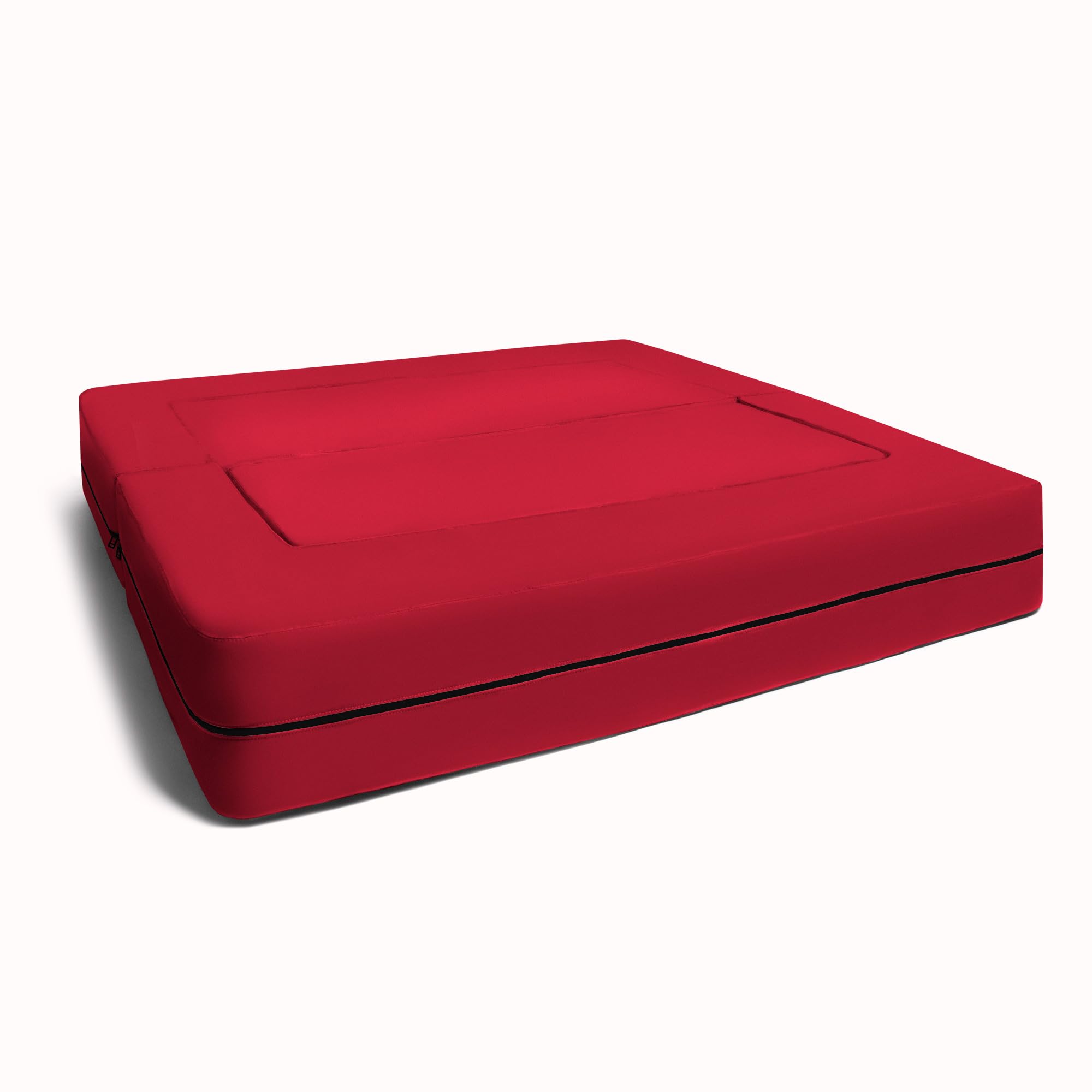 Jaxx Zipline 3-in-1 Fold Out Sofa with Large Ottoman - Big Kids Edition in Cherry Red (17454) | Convertible Sleeper Sofa for Playrooms, Dorm Rooms & Small Spaces