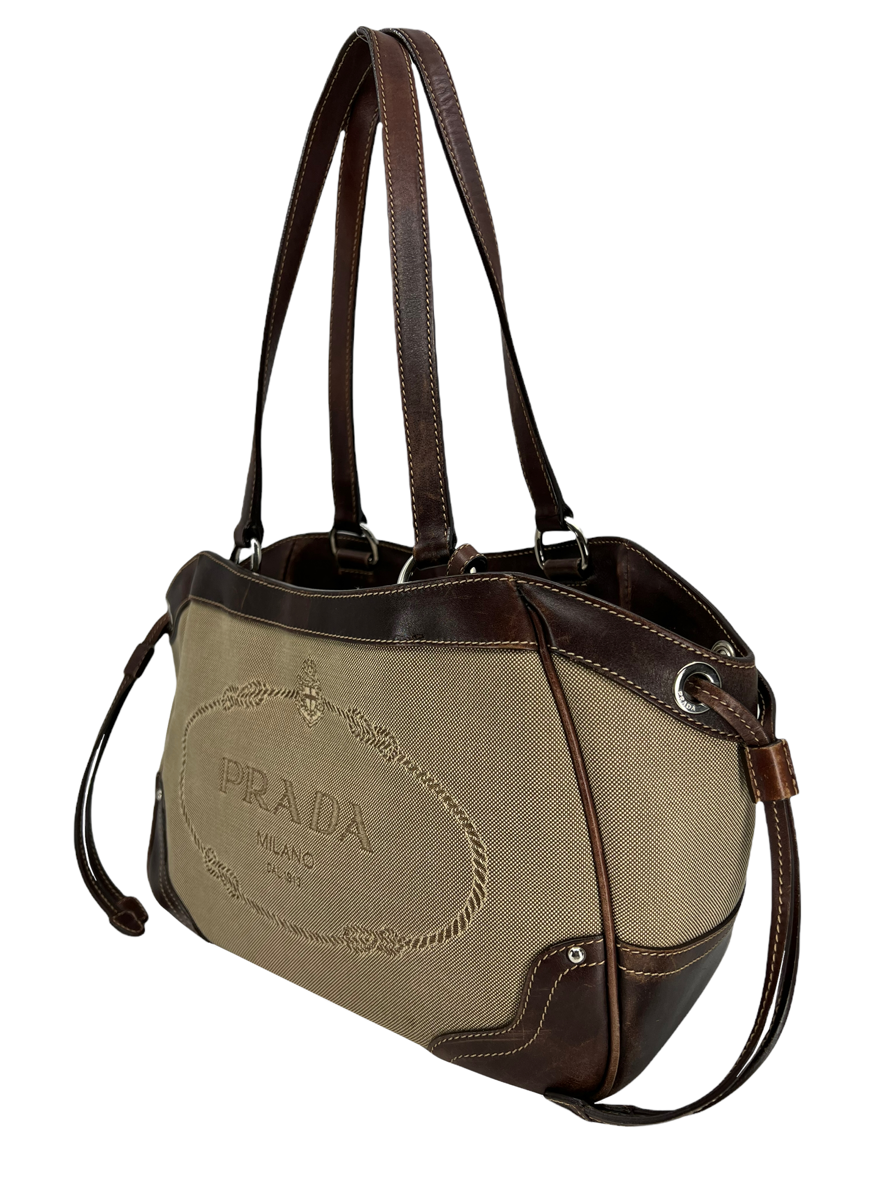 Prada Canapa Logo Jacquard Canvas Tote Bag - Luxury Designer Handbag for Women | Perfect for Work, Travel & Everyday Use