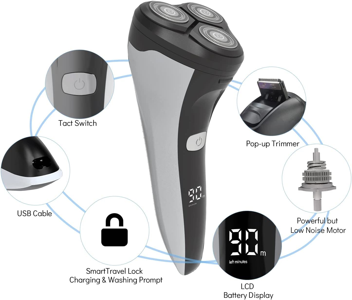 JYYBN Electric Shavers for Men - Rechargeable Cordless Razor with Pop-up Trimmer, LCD Display, Wet/Dry Use & Travel Lock - Perfect for Home, Travel & Grooming Kit - USB Charging Men's Electric Shaver for Smooth Shaving Experience