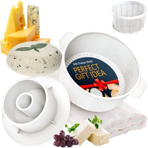 Grand Way Cheese Mold Kit with Follower & Reusable Cheesecloth - 100% Cotton Cheese Making Supplies for Pressing & Straining - Perfect for Homemade Paneer, Ricotta & Hard Cheeses - DIY Cheese Press Set for Beginners & Artisans