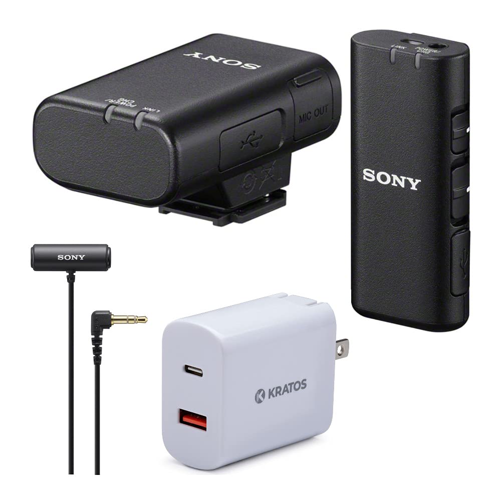 Sony ECM-W2BT Digital Bluetooth Wireless Microphone Kit with Compact Stereo Lavalier Mic & 30W PD Dual-Port Charger - Perfect for Vlogging, Podcasting, Live Streaming & Content Creation (3-Piece Bundle)
