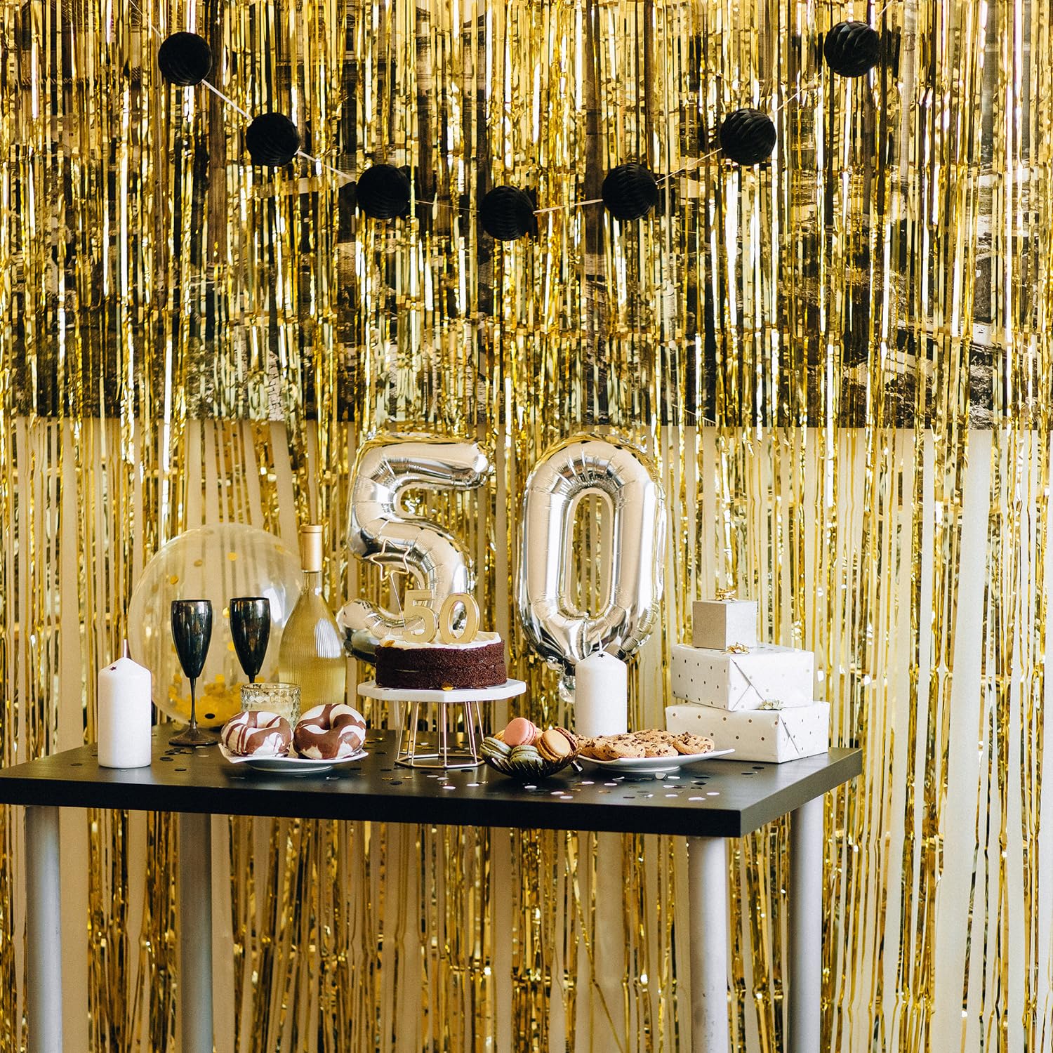 4 Pack Gold Foil Curtain Backdrop - Metallic Tinsel Fringe Streamers for Birthday, Wedding, Baby Shower Decorations | Perfect for Party Backdrops, Photo Booths & Holiday Celebrations