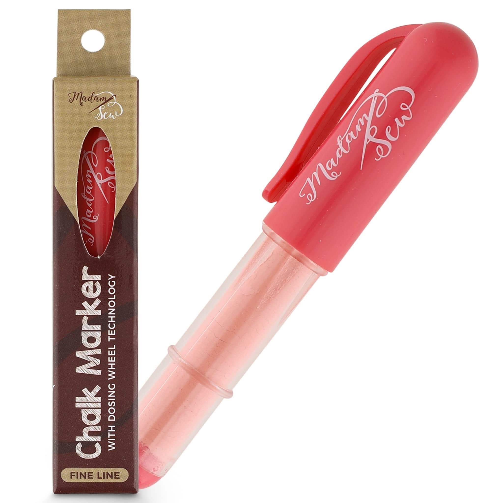 Madam Sew Fabric Chalk Markers for Sewing & Quilting | Refillable Tailor's Chalk with Dosing Wheel | Perfect for Marking Cotton, Knit & Suede Fabric | Ideal for DIY Sewing Projects, Dressmaking & Quilting Patterns [Red]