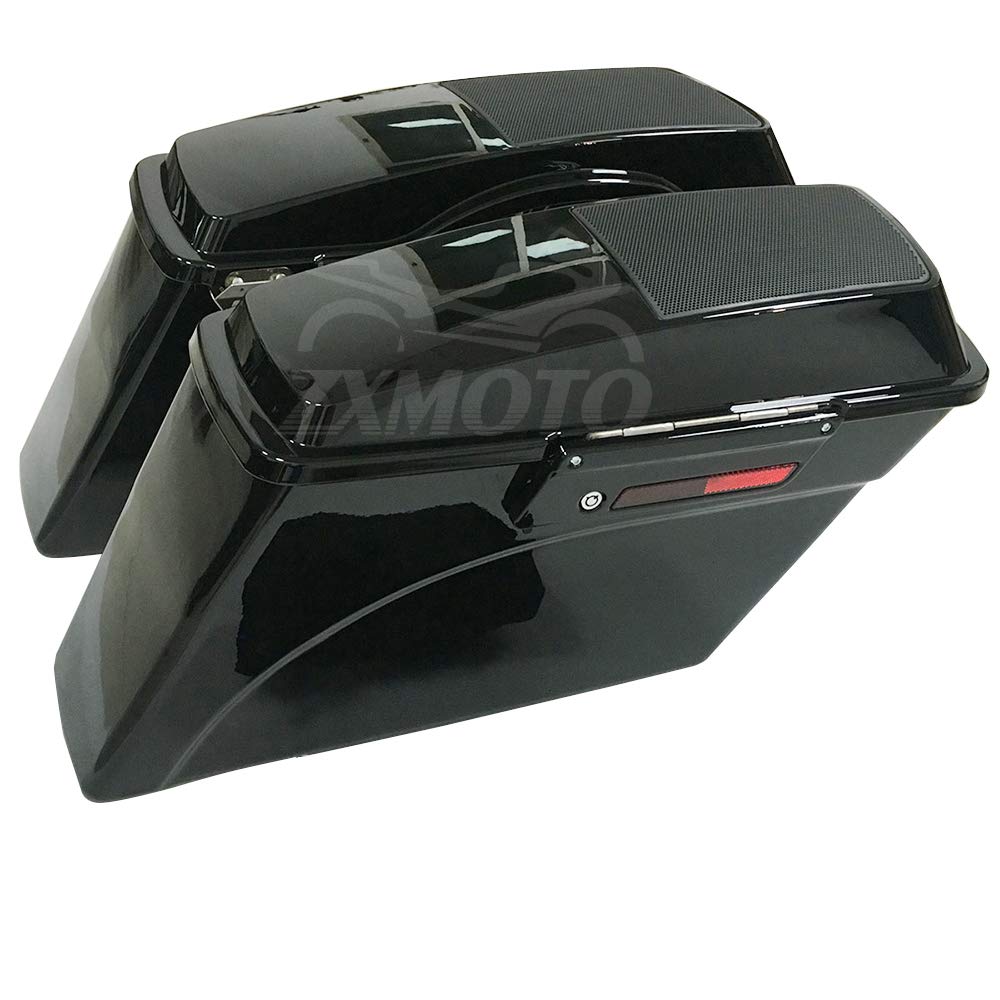 ZXMOTO Vivid Black Hard Saddlebags with 6x9 Speaker Lids, Latch & Keys - Compatible with Harley Touring Models 1994-2013 (Road King, Road Glide, Street Glide, Electra Glide, Ultra-Classic) - Durable Motorcycle Storage for Long Rides & Touring