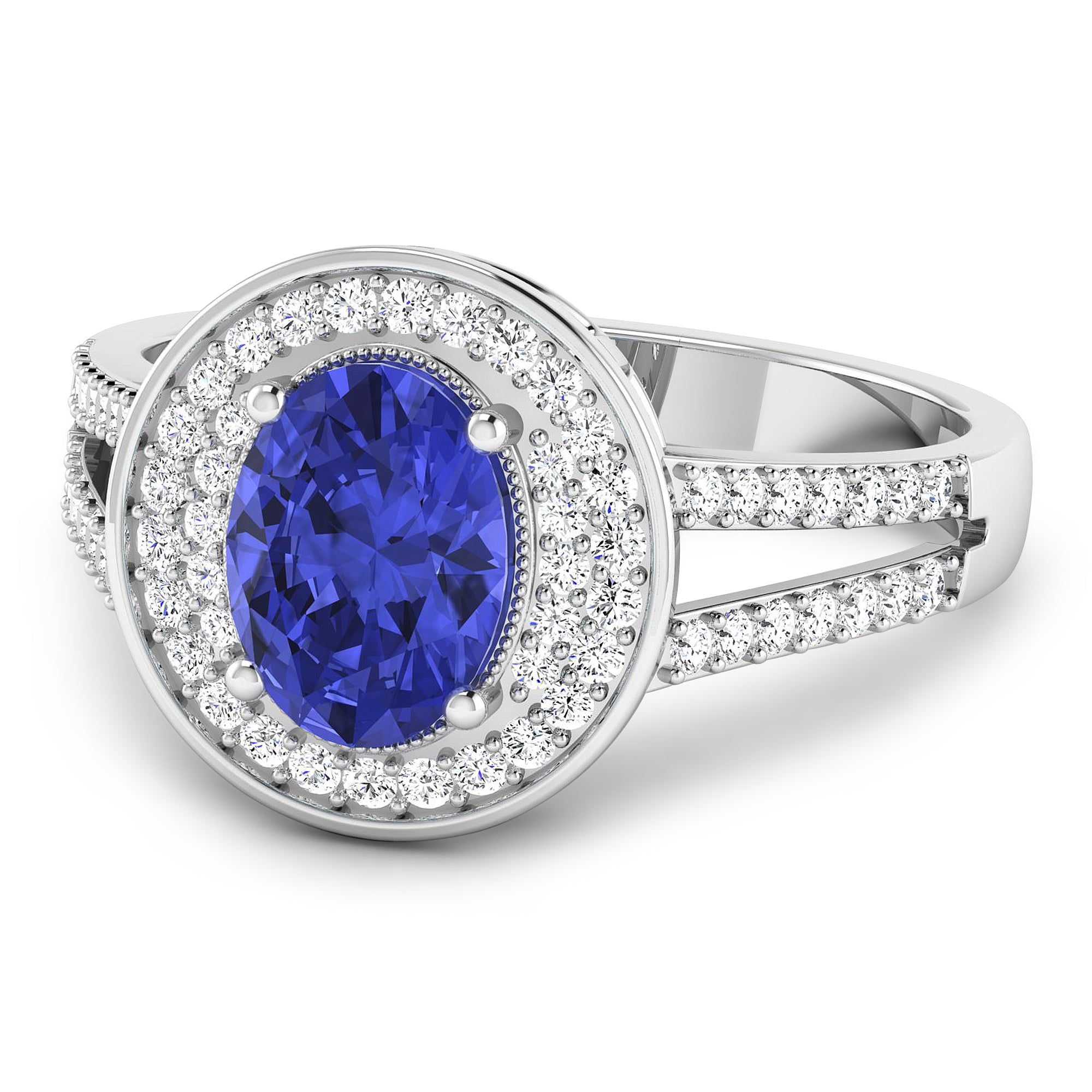 Exquisite Genuine Tanzanite Diamond Halo Ring | 14K White Gold | Elegant Engagement & Wedding Jewelry | Perfect for Anniversary Gifts & Special Occasions