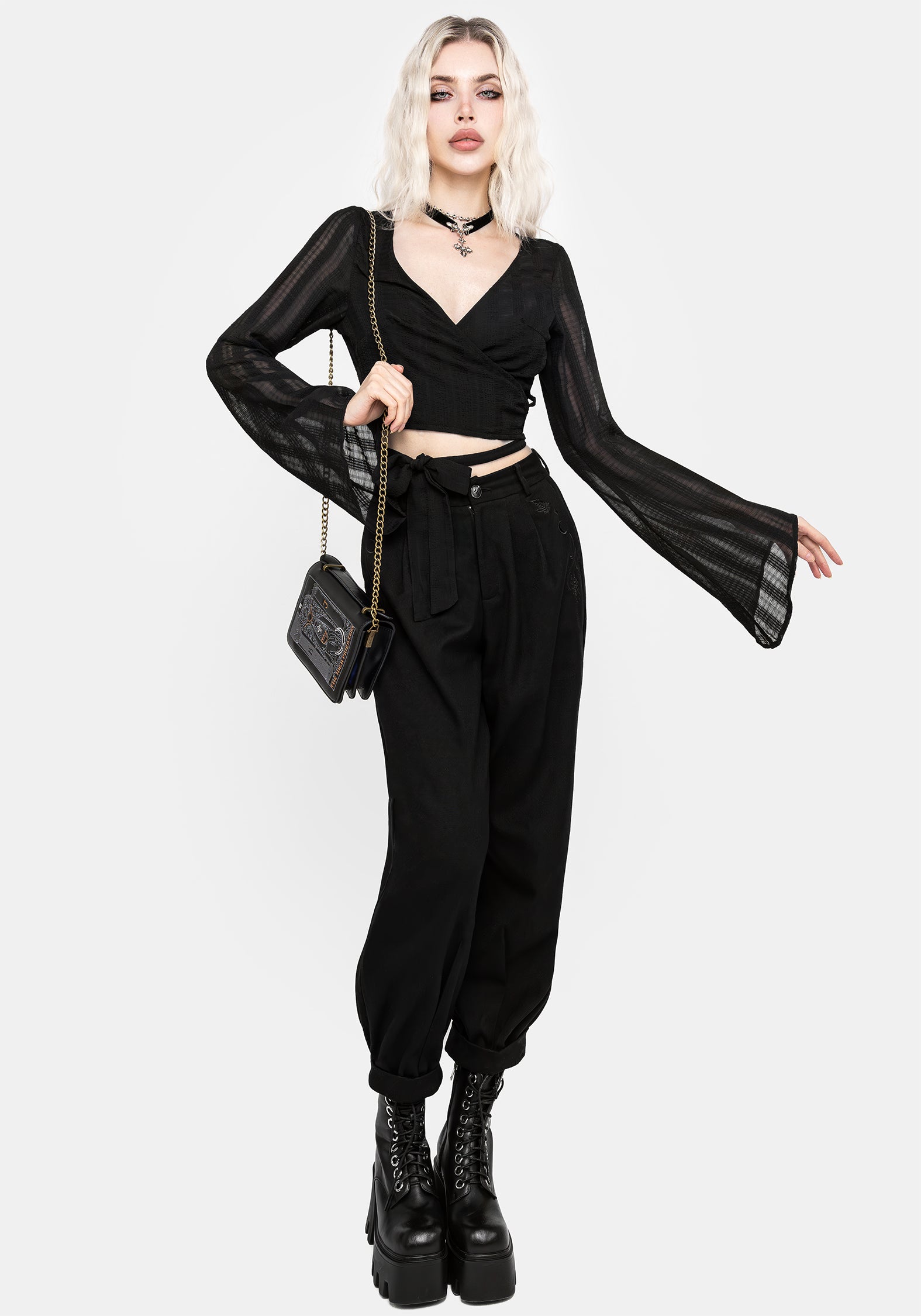 Nixie Flare Sleeve Wrap Top for Women - Boho Chic Blouse with Bell Sleeves & V-Neck - Perfect for Date Night, Office Wear & Summer Outfits
