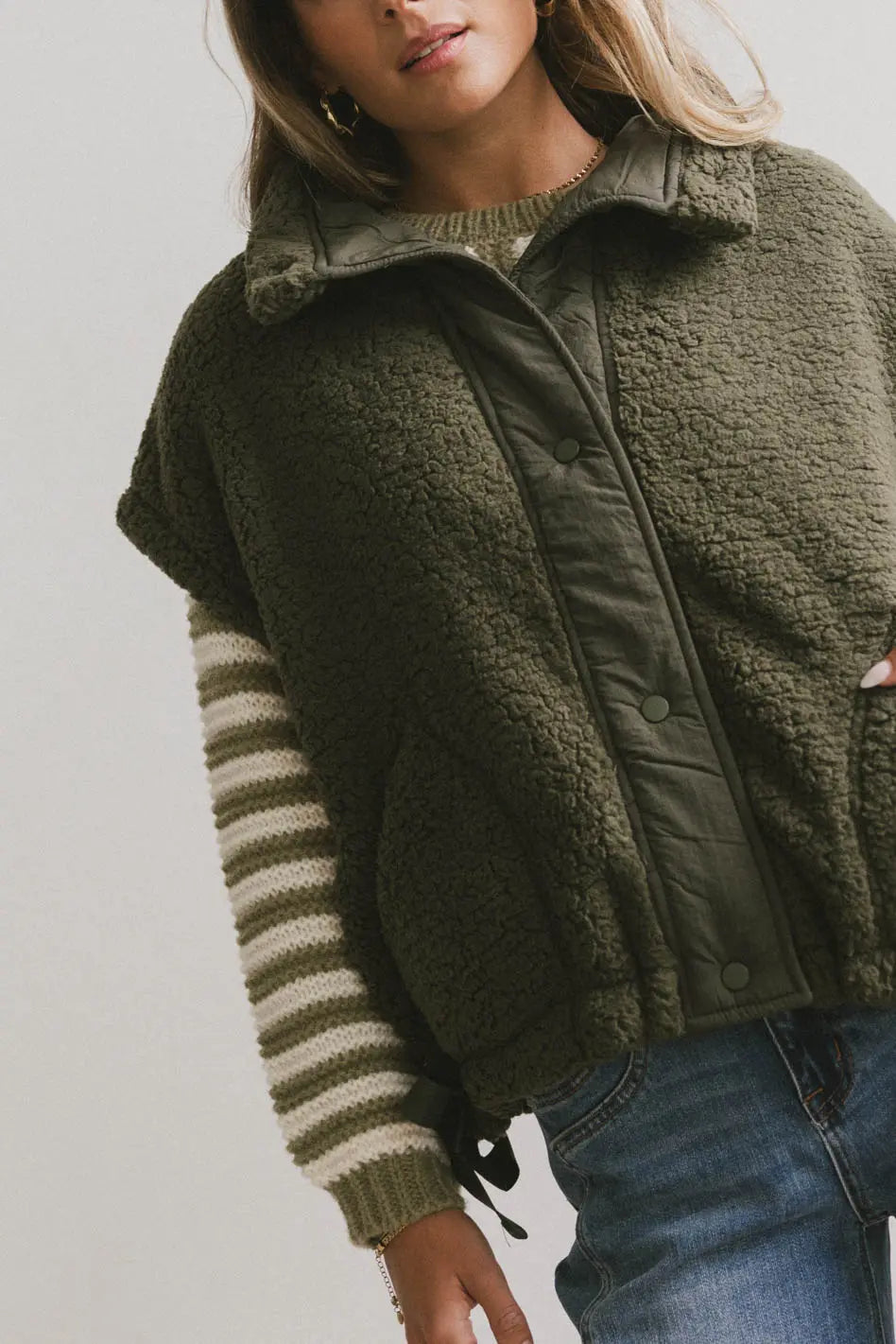 Johanna Sherpa Vest in Olive - Cozy Fleece Lined Winter Jacket for Women | Final Sale | Perfect for Outdoor Activities, Hiking & Casual Wear