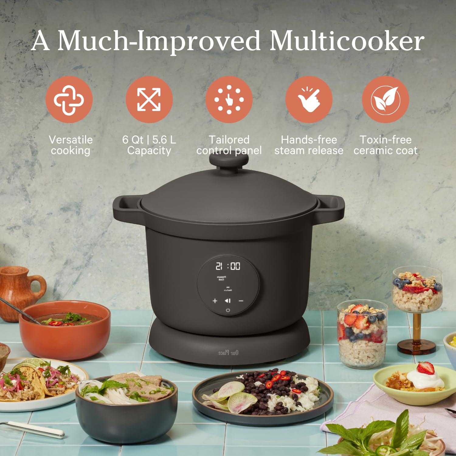 Our Place Dream Cooker 6-Quart Multicooker with 4-in-1 Functions: Pressure Cook, Slow Cook, Sear & Saute | Hands-Free Steam Release & Custom Control Panel | Perfect for Meal Prep, Family Dinners & Healthy Cooking