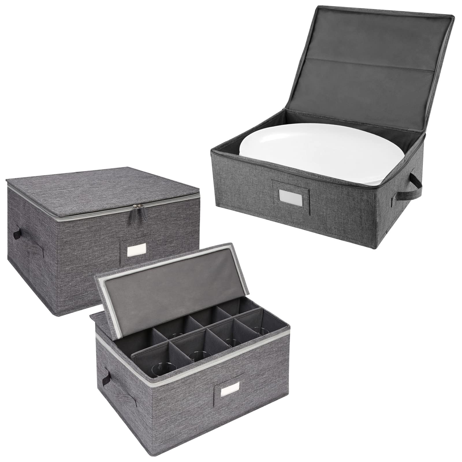 Stackable China Storage Containers 17x13x6 Inches - Stemware & Wine Glass Storage Cases (2 Pack) - Perfect for Kitchen Organization, Dishware Protection, and Safe Glassware Transport