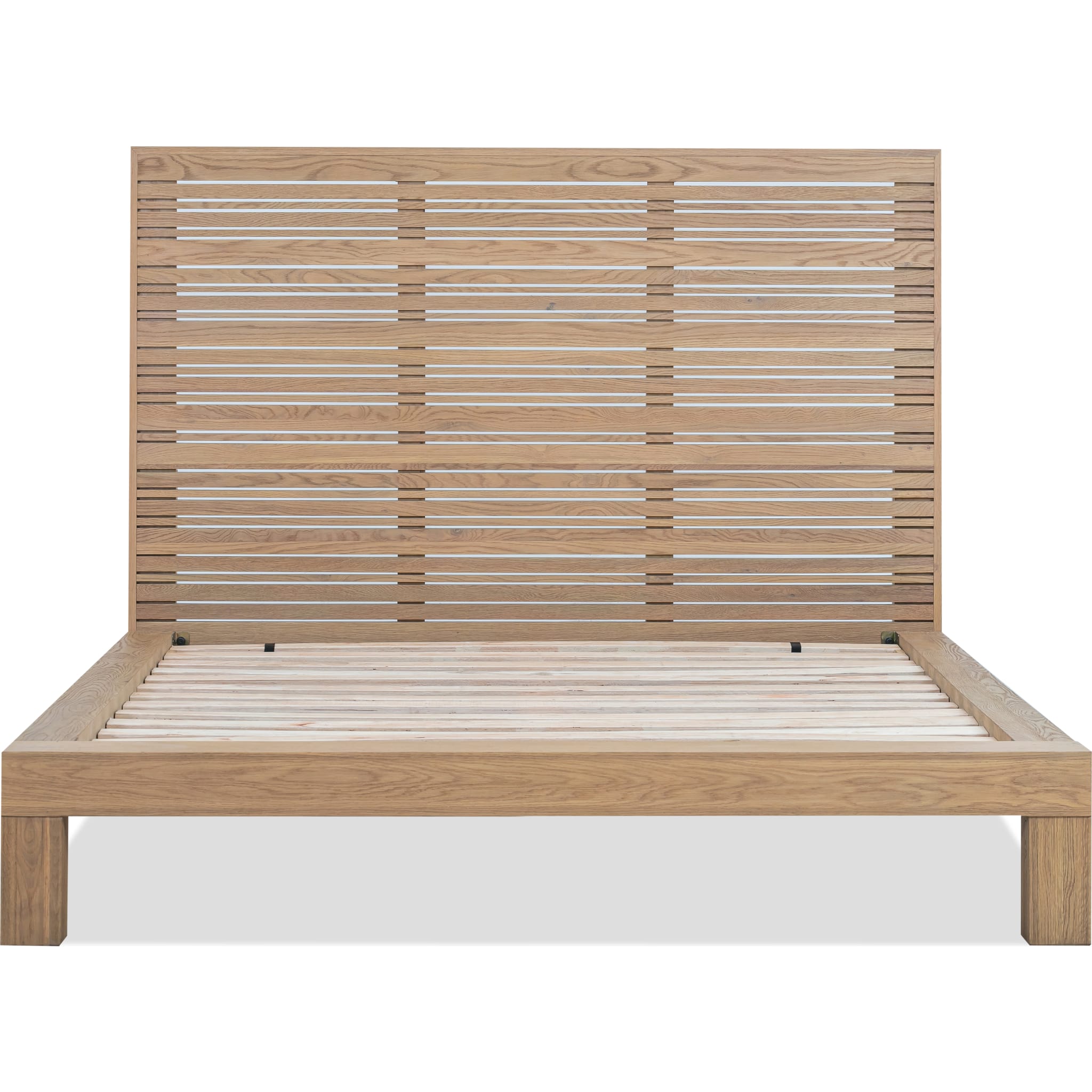 Solid Oak Slatted Platform Bed Frame - Blonde Finish, Queen Size, Modern Minimalist Wooden Bed with Sturdy Support - Perfect for Bedroom, Guest Room, and Dorm Furniture