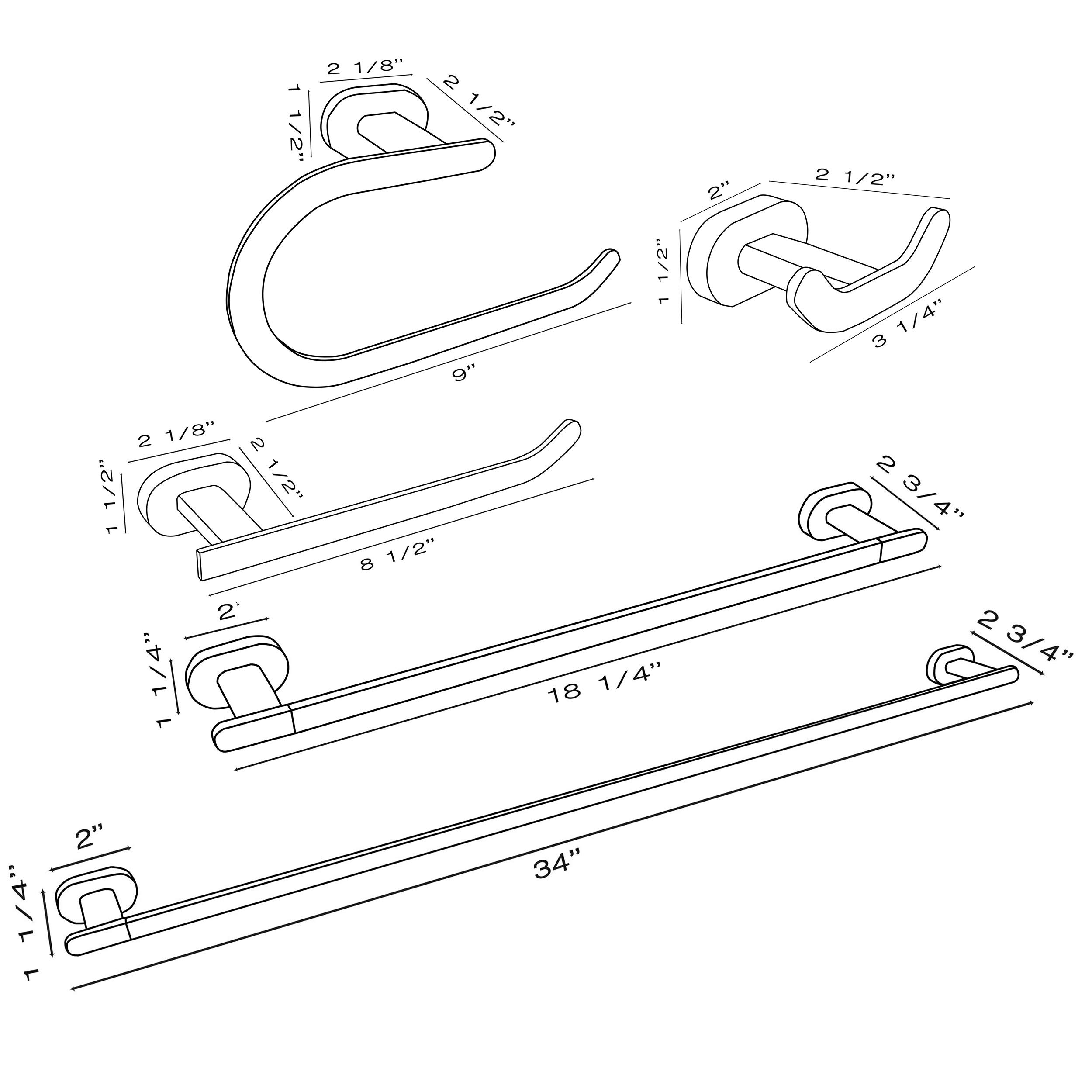 Dyconn Faucet Moscow Series Polished Nickel Bathroom Accessory Set (5pc) - Modern Bathroom Vanity Decor for Home & Hotel Use