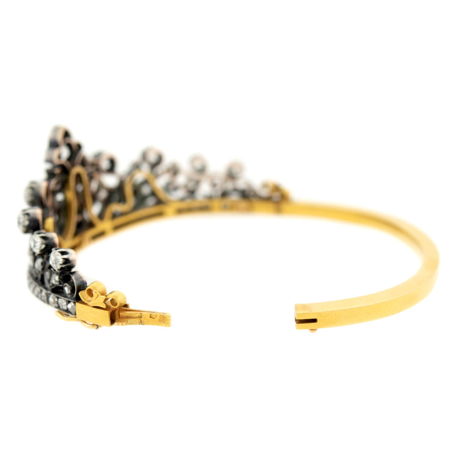 18K Gold & Sterling Silver Victorian French Rose Cut Diamond Convertible Tiara Bracelet – Elegant Jewelry for Weddings, Parties & Special Occasions
