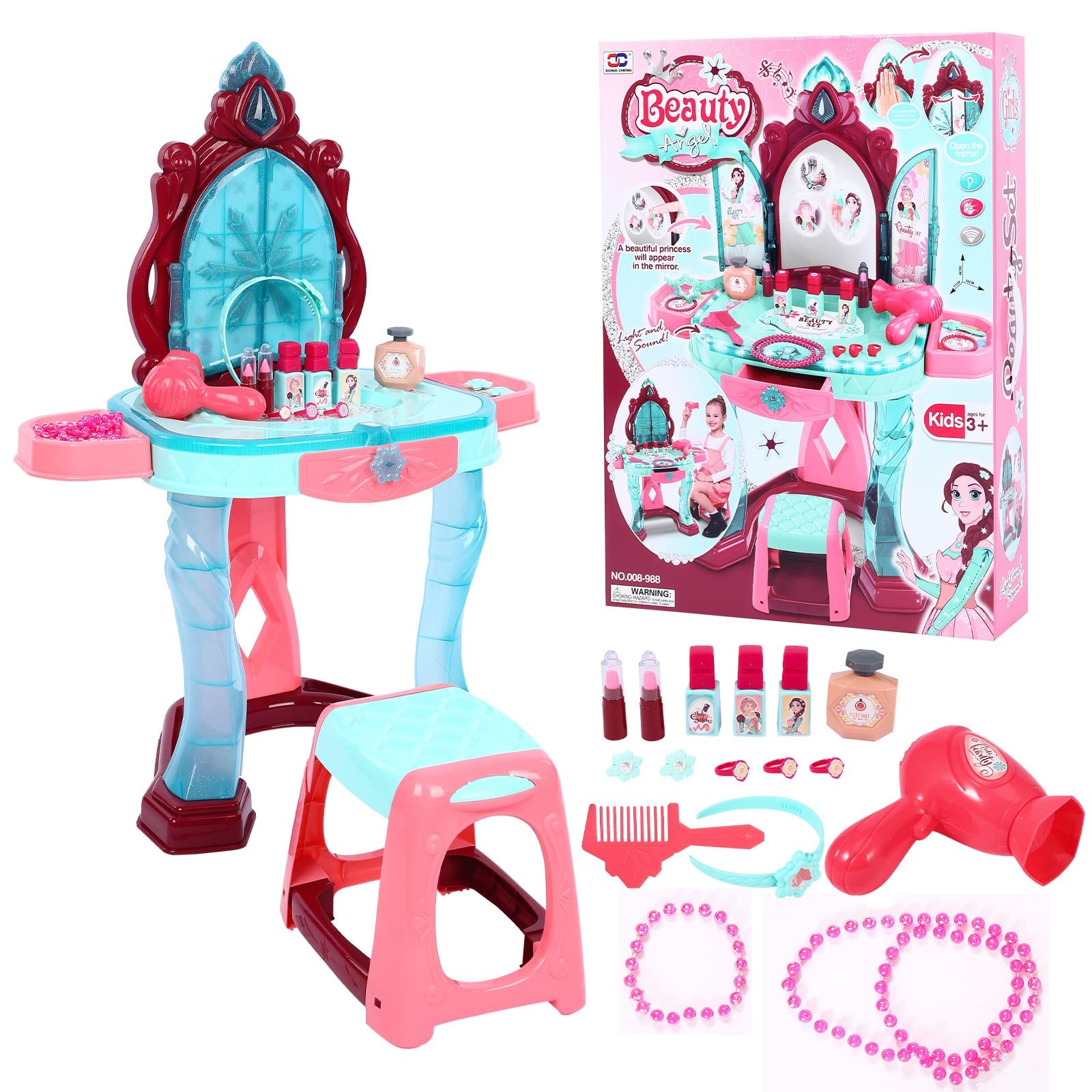 **Pretend Play Vanity Set for Girls 2-5 Years - Lights, Sounds & Accessories - Perfect for Dress-Up & Role Play**