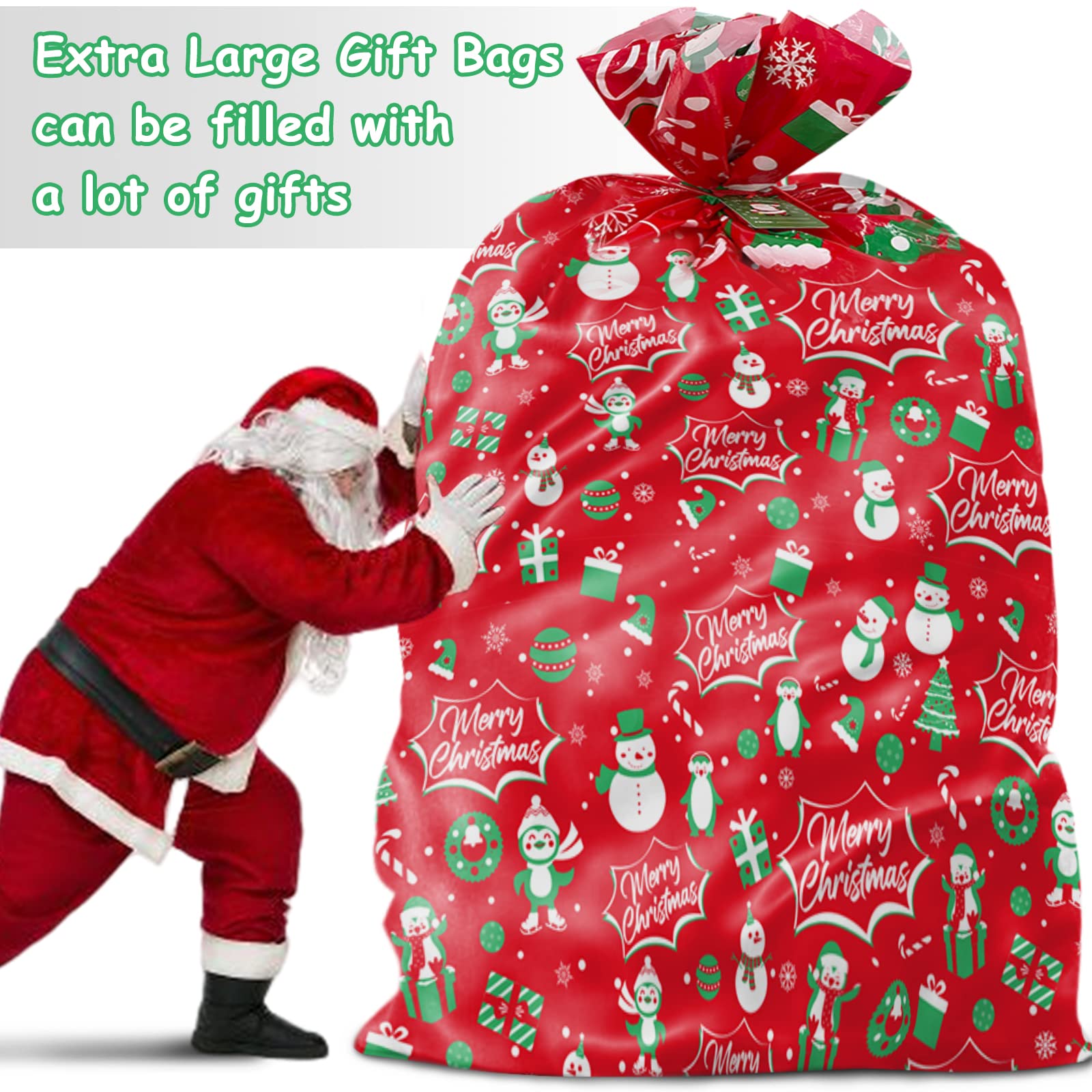 HYmoso 8-Piece Large Christmas Gift Bags Set - 44x36 Inch Extra Large Holiday Present Bags for Wrapping Gifts, Parties & Festive Decorations