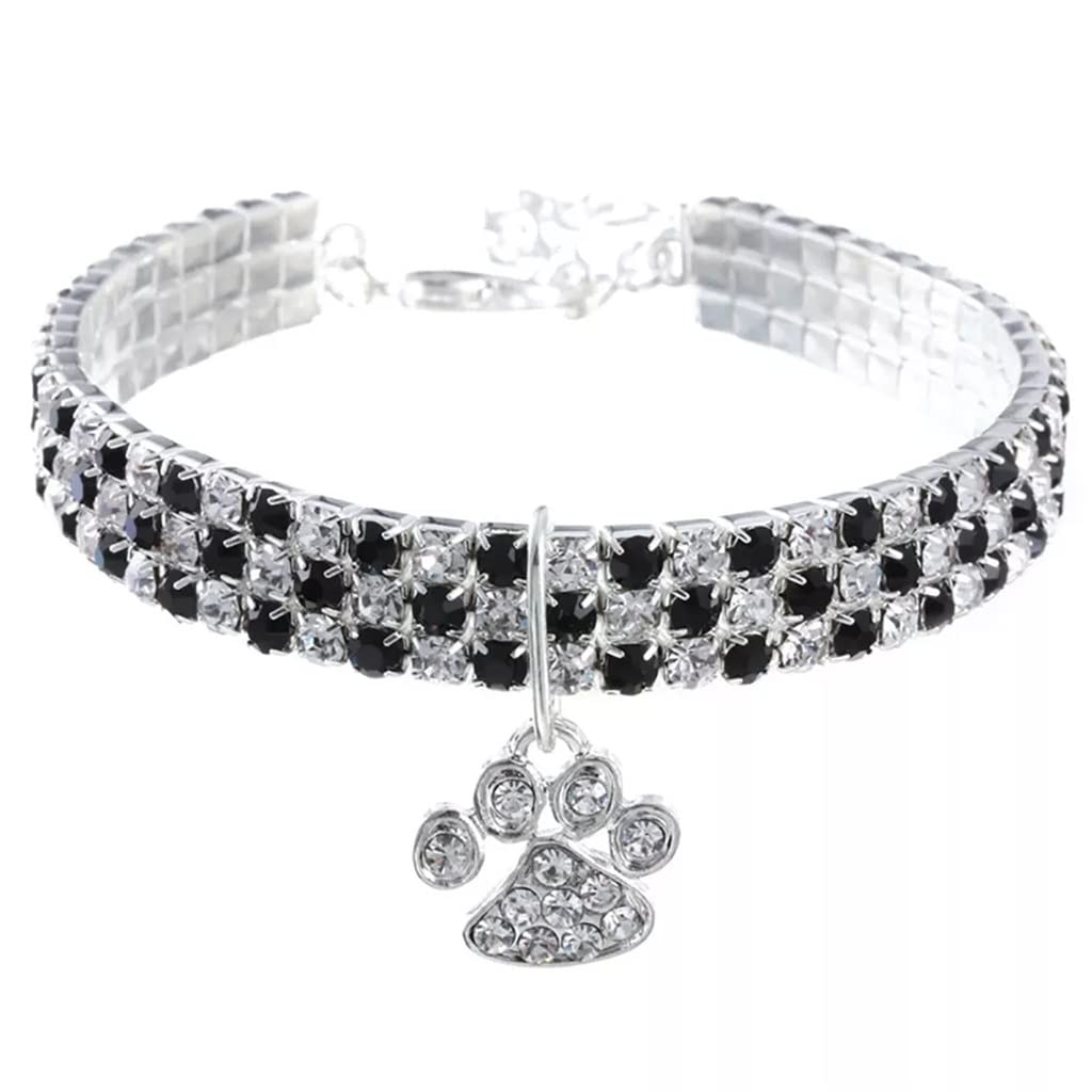 Sparkling Crystal Dog Collar with Diamonds - Shiny Rhinestone Pet Necklace for Small Dogs (Black, Size M) | Perfect for Parties, Weddings & Special Occasions