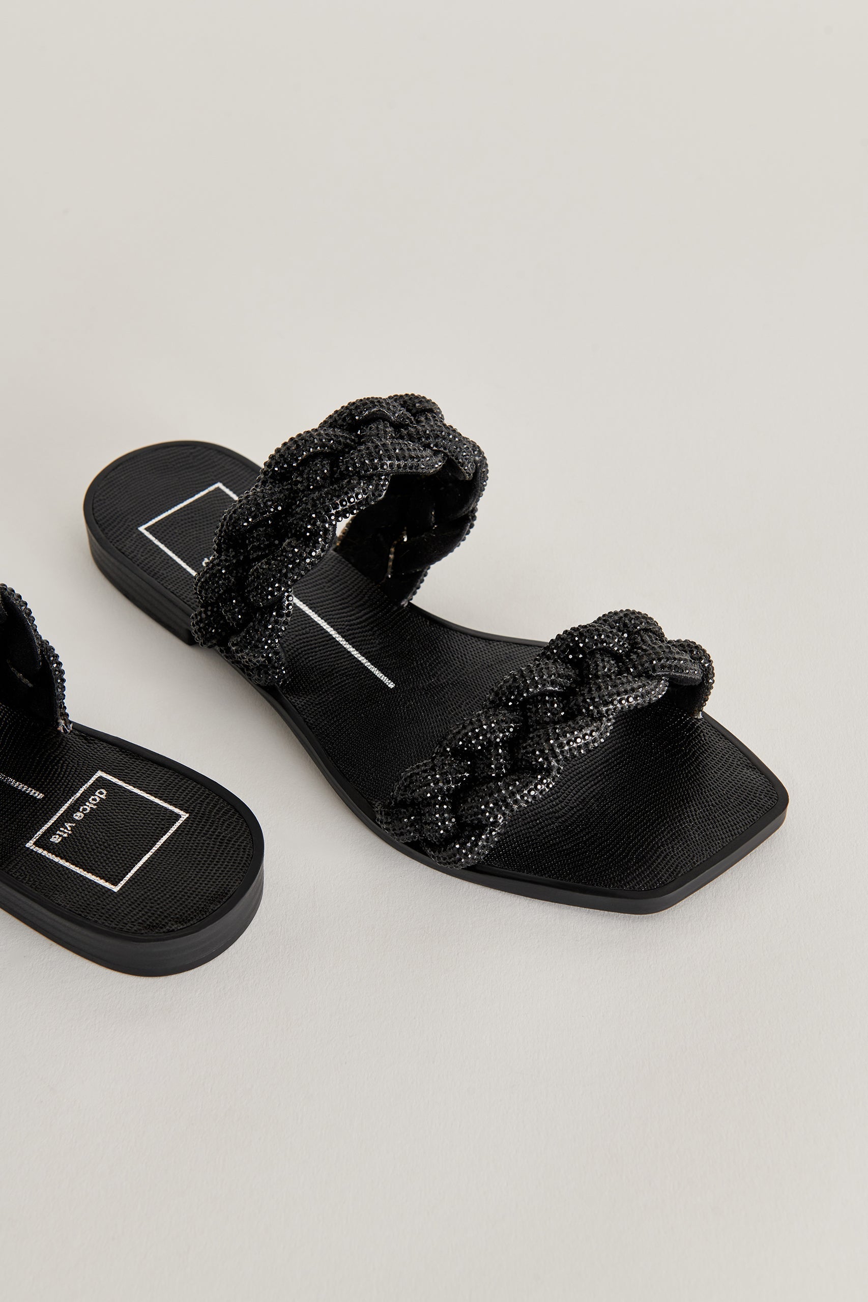 Re:vita INDY Rhinestone Sandals - Black Crystal Embellished Women's Summer Sandals for Beach, Party & Wedding