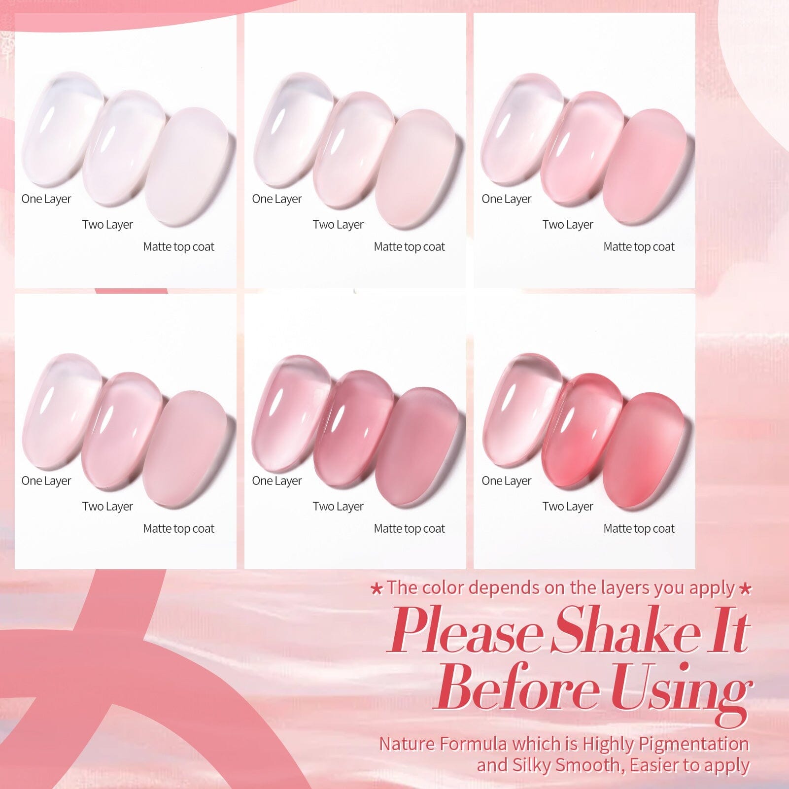 6 Colors Jelly Gel Nail Polish Set - Long Lasting Jelly Pink Nail Art Kit (7ml Each) for DIY Manicure, Nail Salon & Home Use
