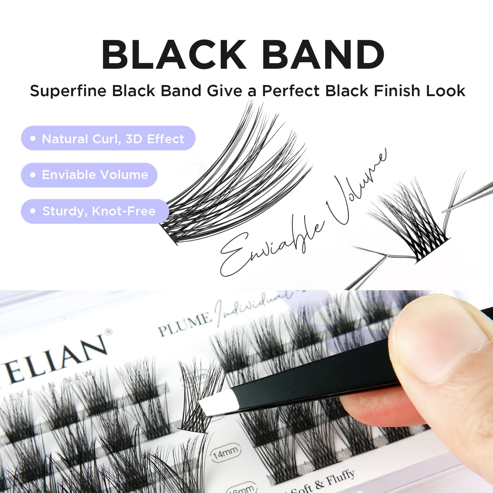 BEYELIAN Cluster Individual Eyelash Extensions Kit - DIY False Lashes with Black Glue Bonded Band, 48 Clusters in 10/12/14/16mm Twin Flower Mix - Perfect for Home Use, Salon Professionals & Special Occasion Makeup