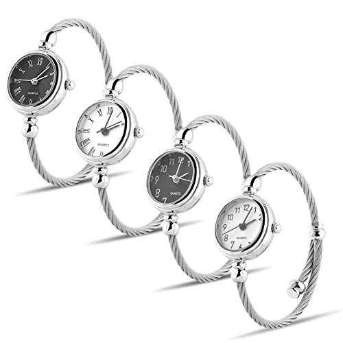 YUYTE Women's Quartz Watch & Bracelet Set - Elegant Analog Round Alloy Strap Open Bracelet Wristwatch for Ladies & Girls with Small Wrists (#04) - Perfect for Office, Party & Daily Wear