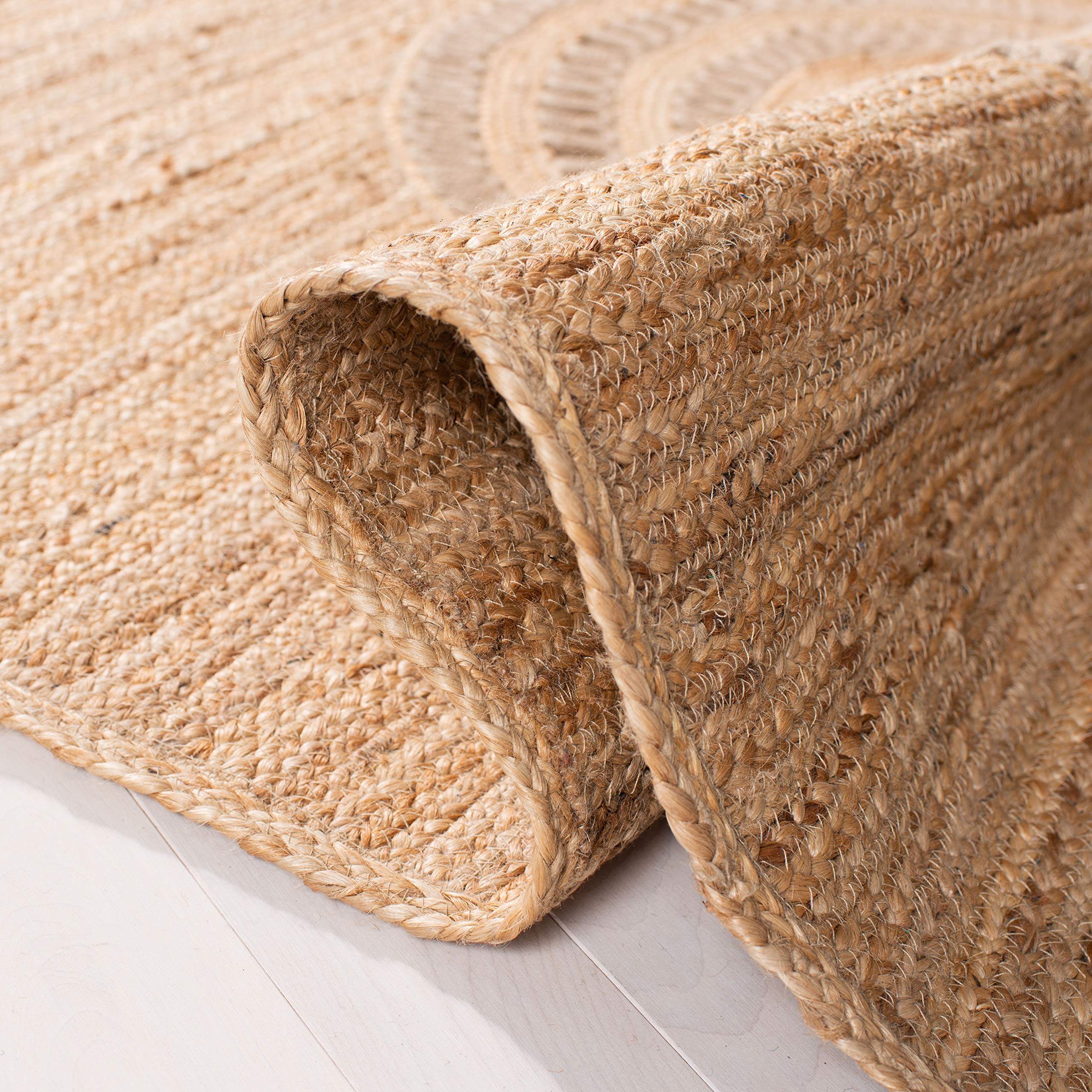 SAFAVIEH Natural Fiber Collection 6' Square Beige NF372B Handmade Boho Farmhouse Jute Area Rug - Perfect for Living Room, Bedroom & Boho Decor