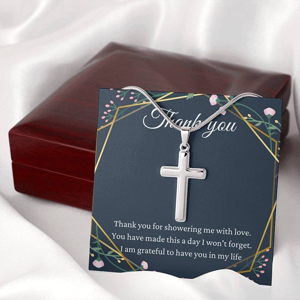 Personalized Cross Necklace for Women - Thoughtful Baby Shower Hostess Thank You Gift for Mom, Godmother & Friends - Perfect for Baptism, Christening & Religious Occasions