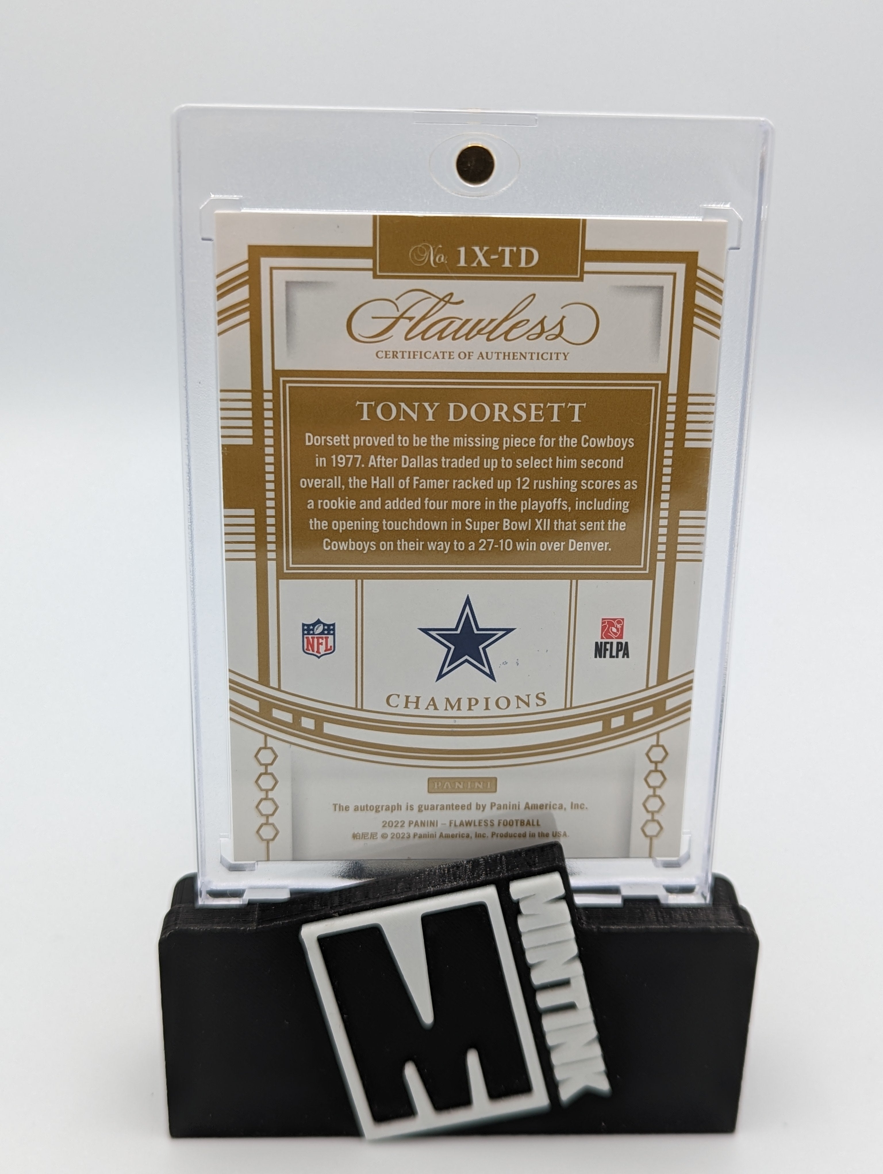 2022 Panini Flawless Champions Tony Dorsett Super Bowl XII Autograph Card 4/5 #IX TD - Rare Collectible for Football Fans & Sports Memorabilia Enthusiasts