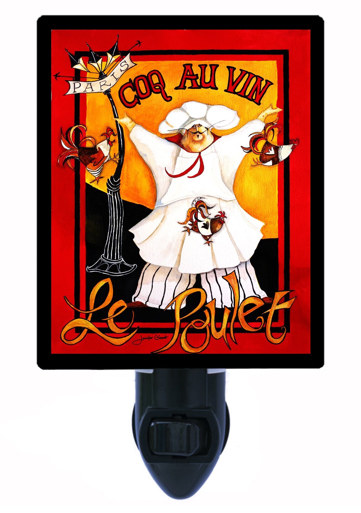 French Chef Chicken LED Night Light - Paris Kitchen Decor, Cute Le Poulet Lamp for Bedroom, Nursery, Kids Room - Perfect for Nighttime Safety & Cozy Ambiance