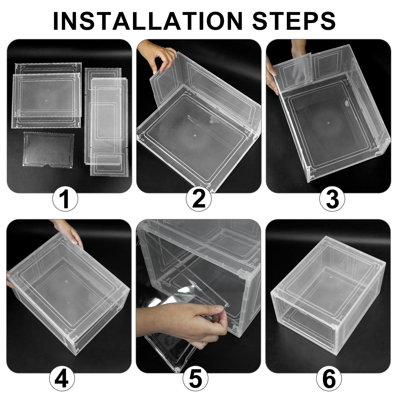 6 Pack Clear Plastic Shoe Organizer Boxes - 19.5 Qt Stackable Drop Front Shoe Storage with Magnetic Lids | Perfect for Closet, Office & Home Organization | Durable Hard Box Containers for Shoes, Accessories & Small Items