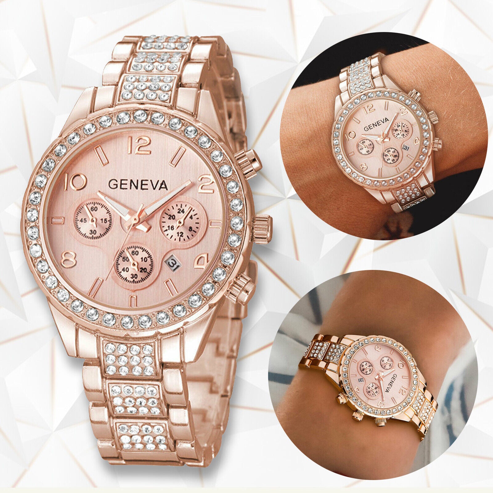 Luxury Waterproof Women's Stainless Steel Crystal Quartz Round Wrist Watch - Elegant Timepiece for Business, Party & Everyday Wear