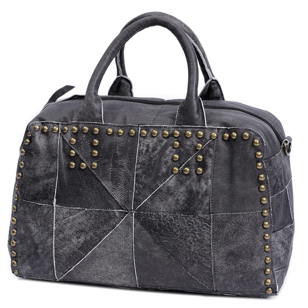 ROUROU Genuine Leather Willow Studded Handbag for Women - Large Capacity Boston Shoulder Bag & Retro Crossbody Purse | Perfect for Work, Travel & Everyday Use