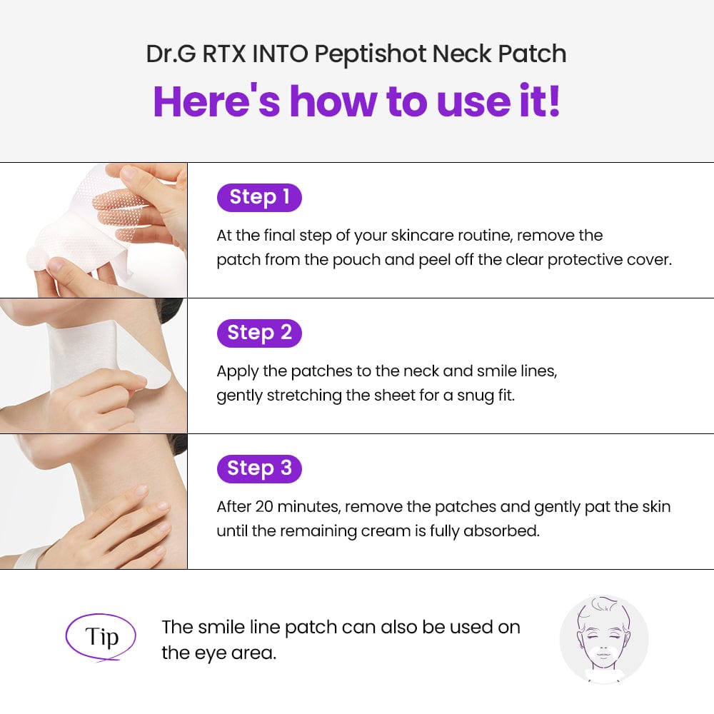 DR.G RTX Into Peptishot Firming Neck Patch (5 Pack) - Anti-Aging & Wrinkle Reduction for Neck & Décolleté Care - Perfect for Nighttime Skincare Routine & Travel Essentials