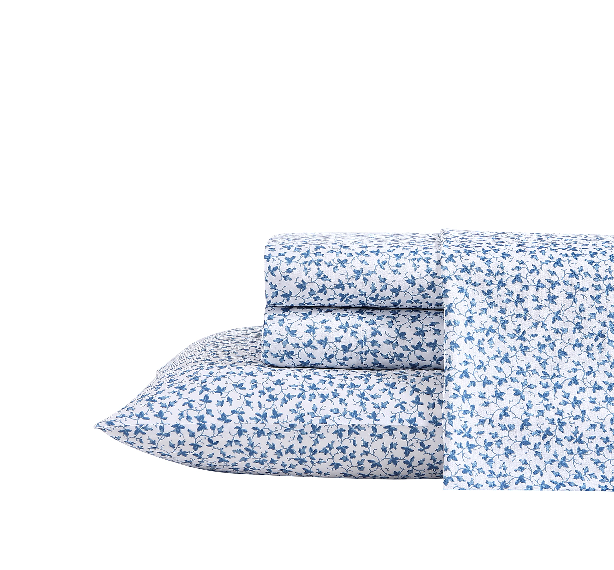 Laura Ashley Home - Queen Size 4-Piece Sateen Cotton Sheet Set - Ultra Soft, Breathable & Wrinkle Resistant Bedding (Lavender Vine Indigo) for Luxury Bedroom Decor & Guest Room Essentials