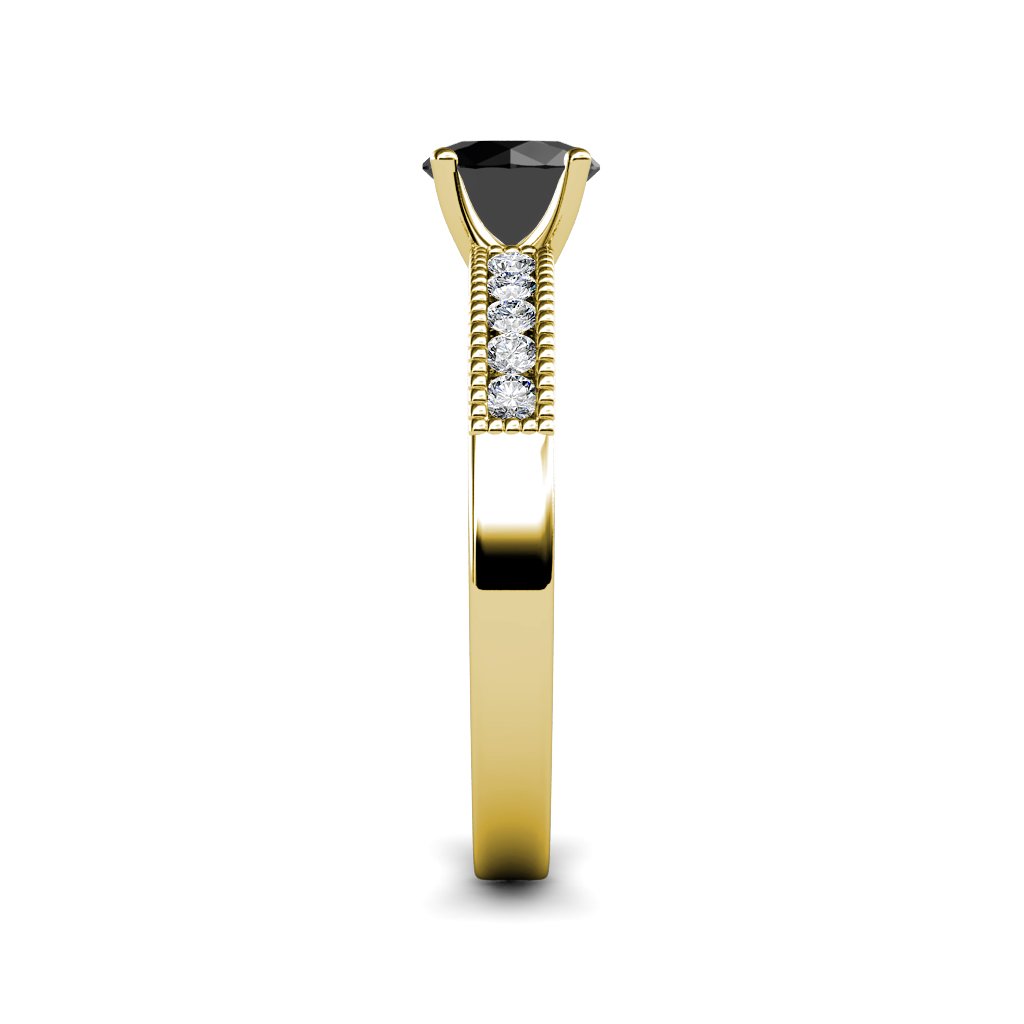 Black Diamond & Natural Diamond Engagement Ring 1.30ctw 14K Gold with Milgrain Detailing - Perfect for Proposals, Weddings & Anniversary Gifts